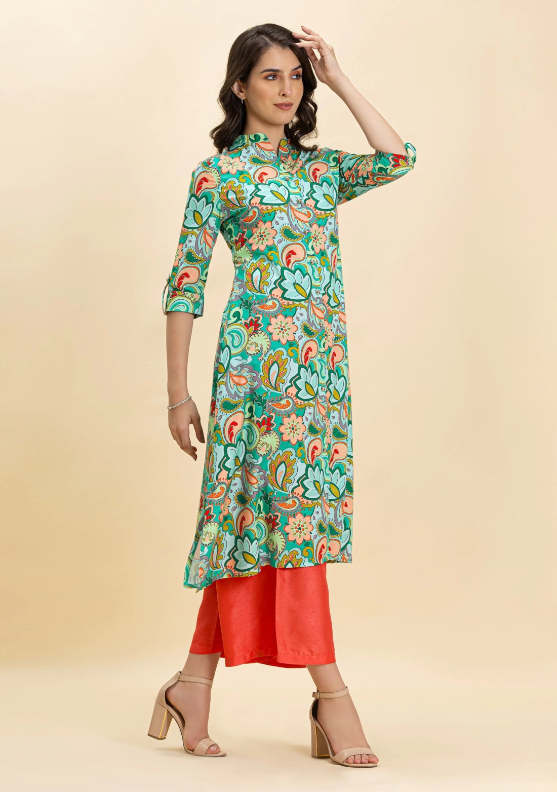 Multi Colour Ethnic Print Rayon A-Line Kurta