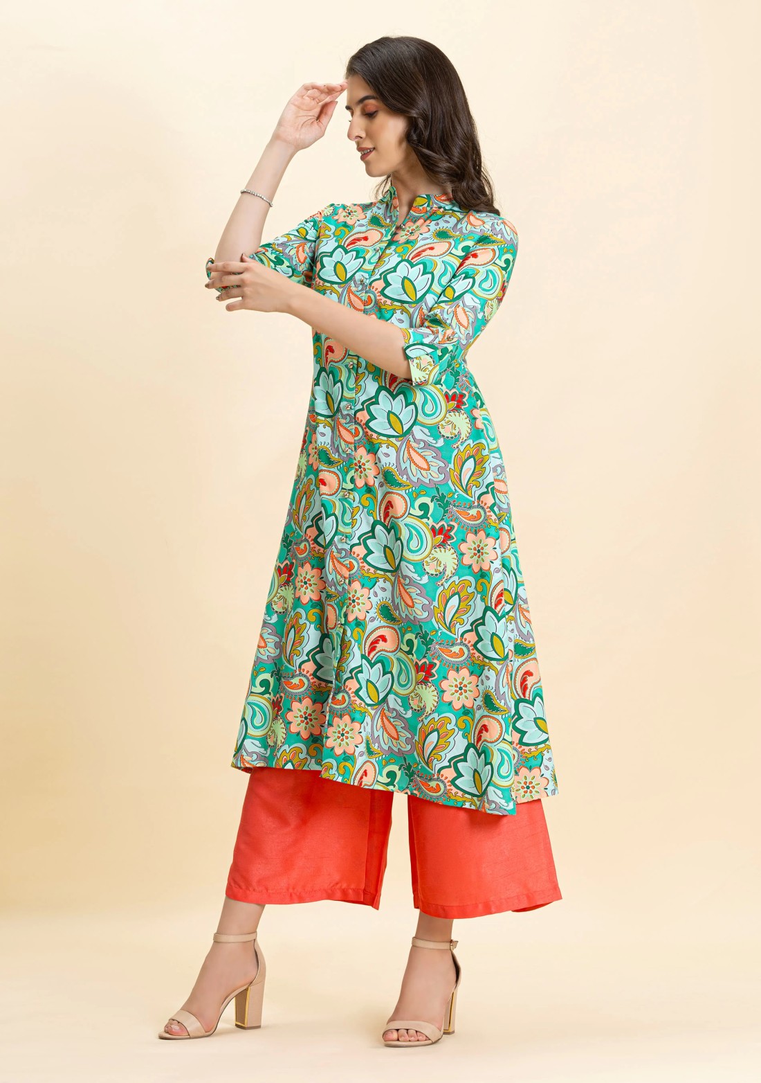 Multi Colour Ethnic Print Rayon A-Line Kurta