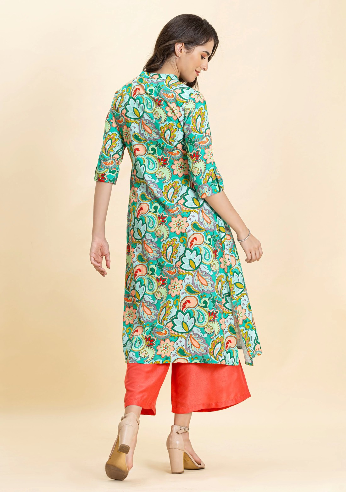 Multi Colour Ethnic Print Rayon A-Line Kurta