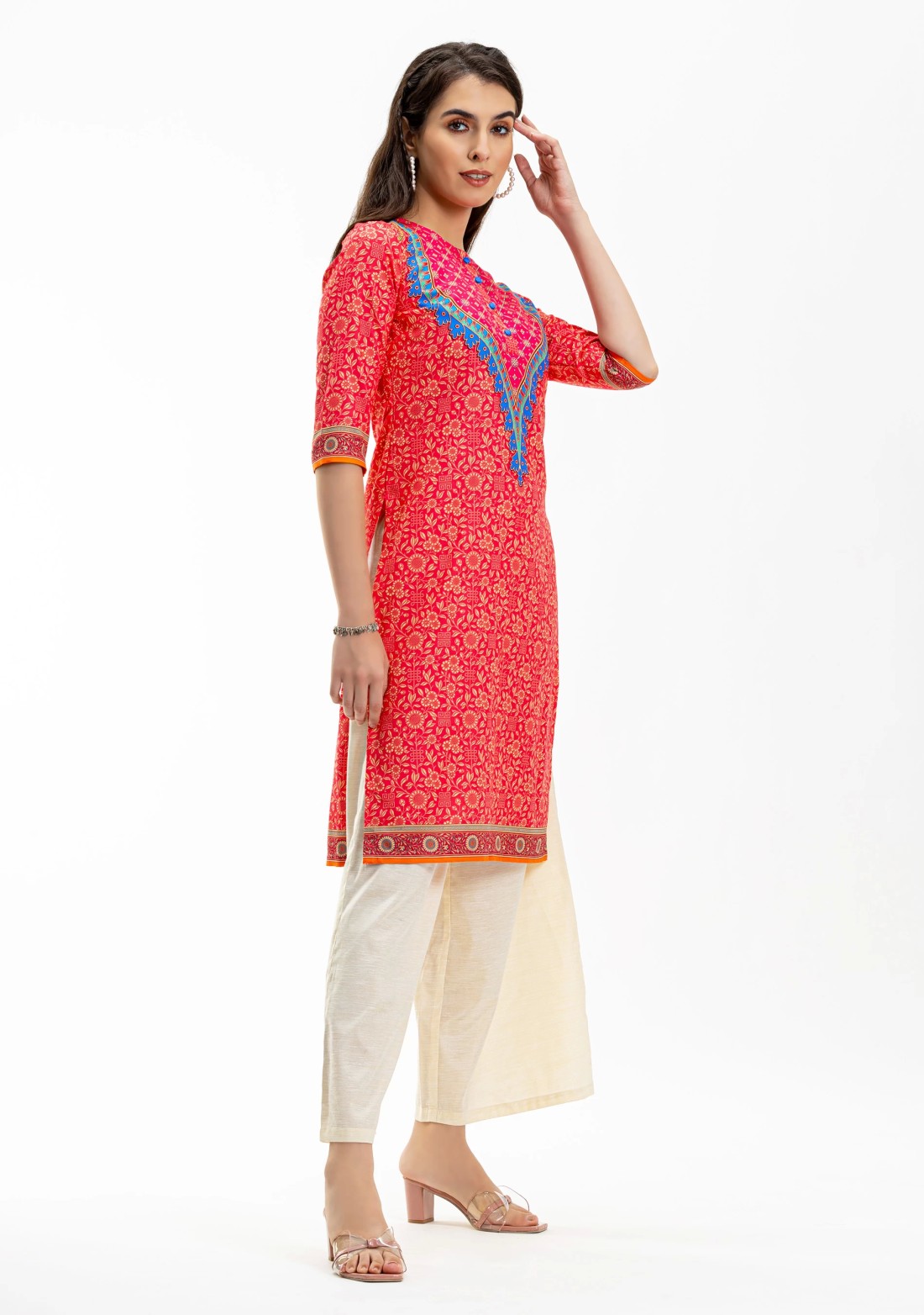 Pink Ethnic Motif Print Rayon Straight Kurta