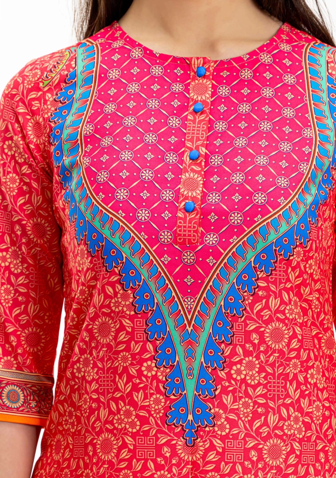 Pink Ethnic Motif Print Rayon Straight Kurta