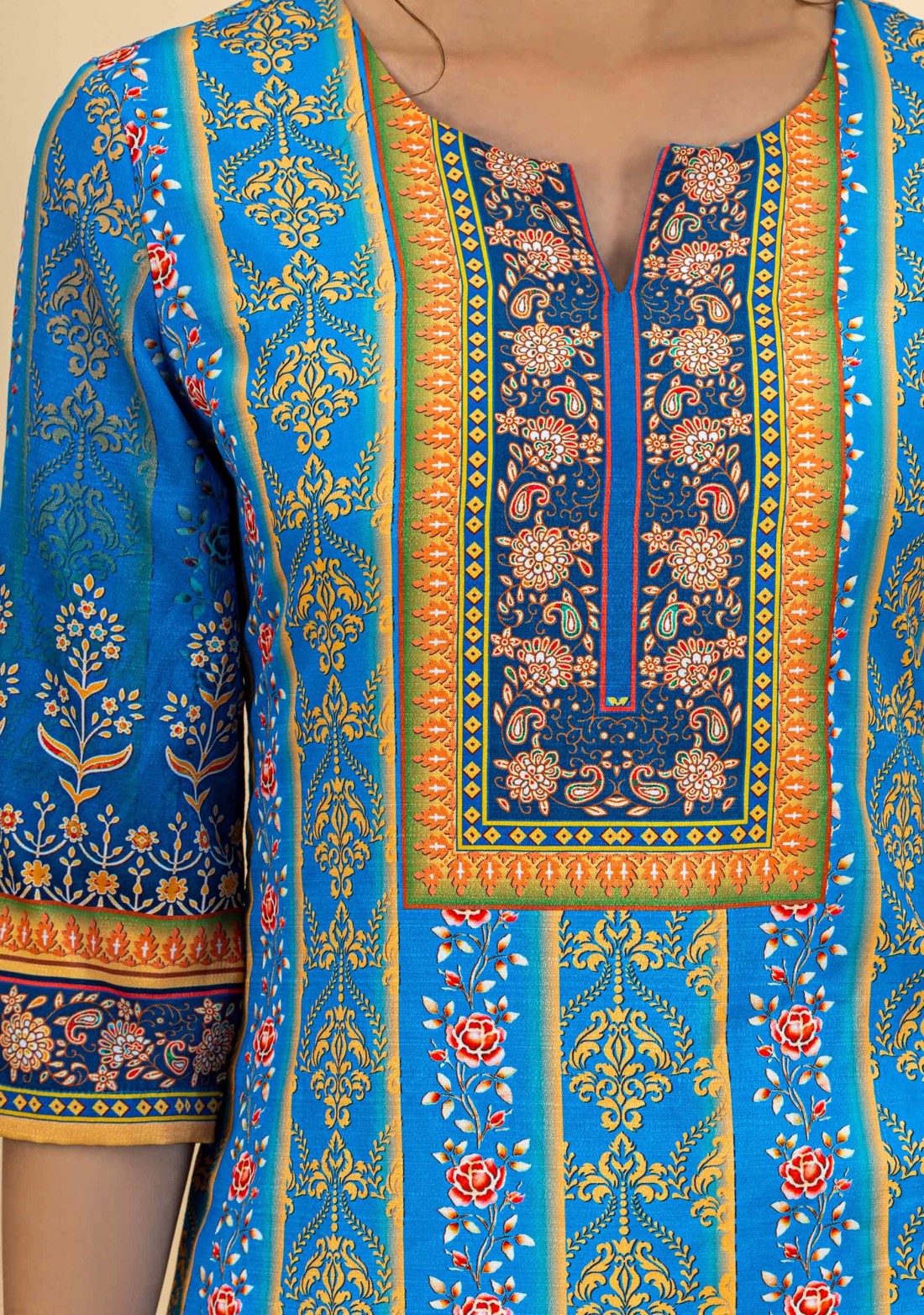 Blue Ethnic Motif Print Rayon Straight Kurta