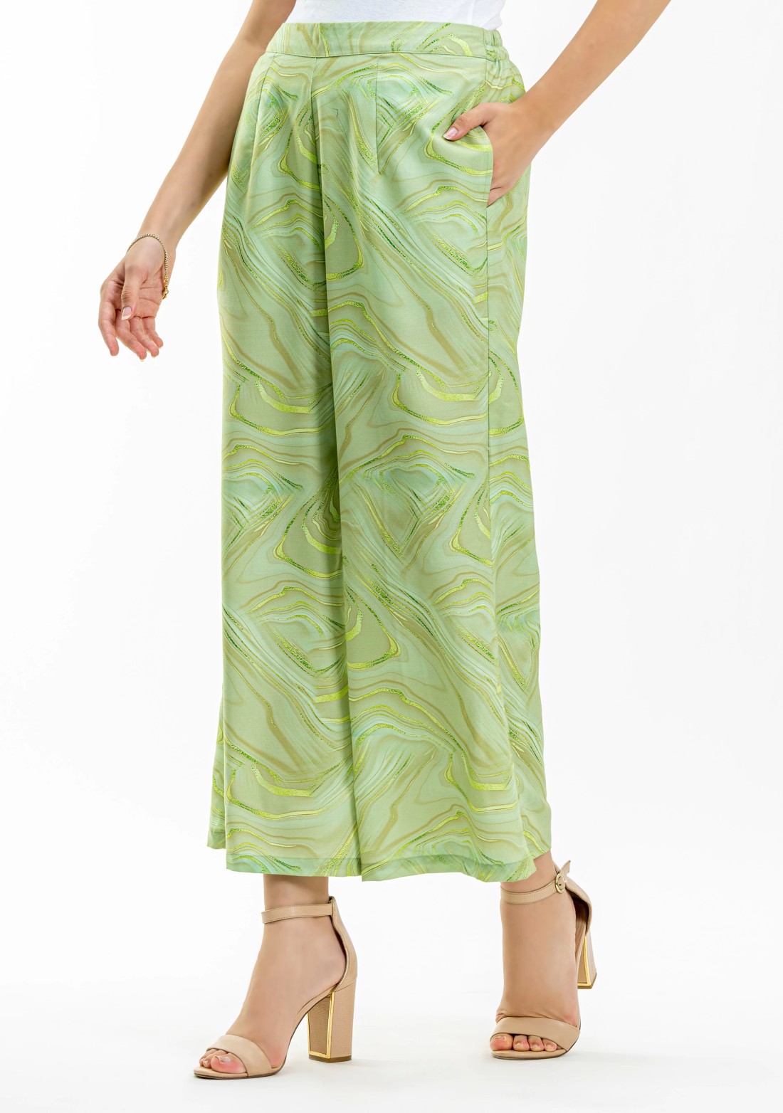 Green Floral Print Straight Kurta and Palazzo Pants with Dupatta Set