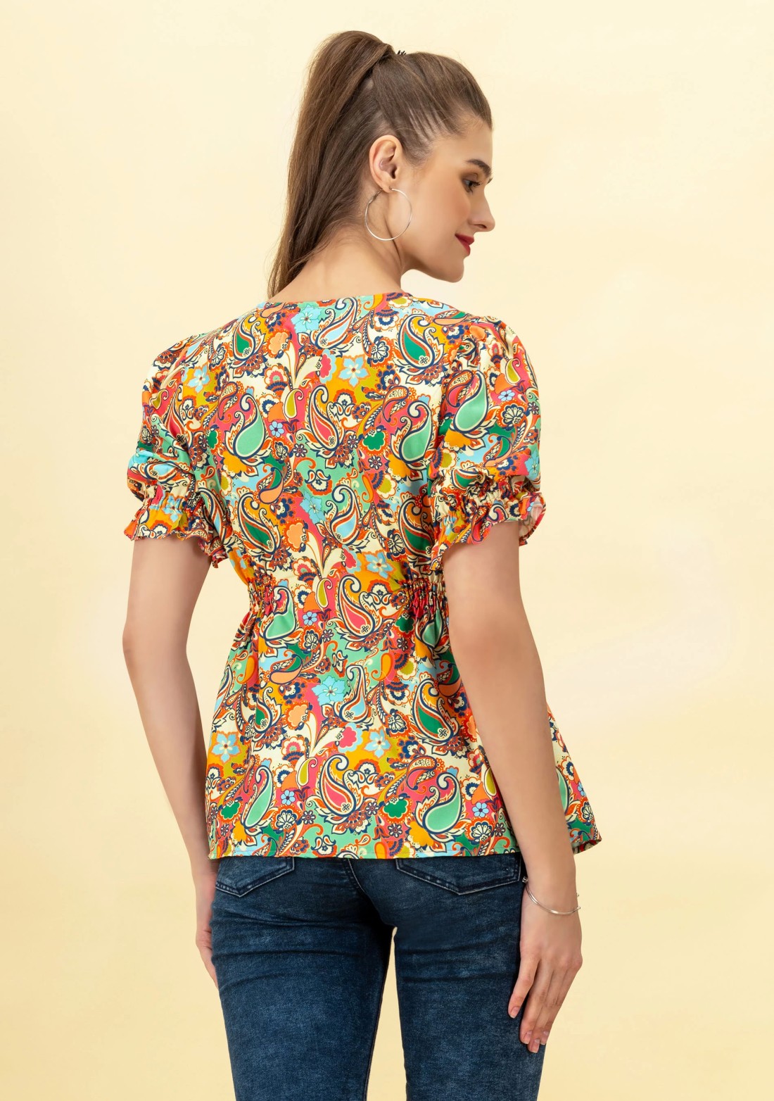 Multi Colour Paisley Print Rayon Button Down Top