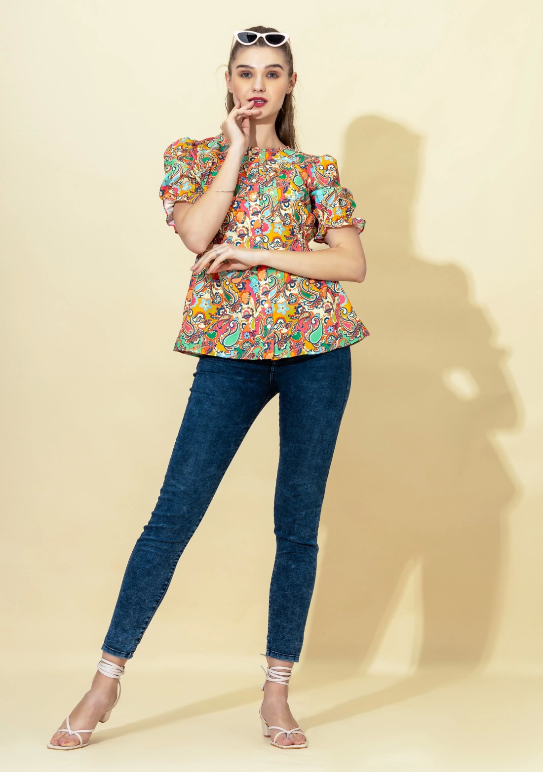 Multi Colour Paisley Print Rayon Button Down Top