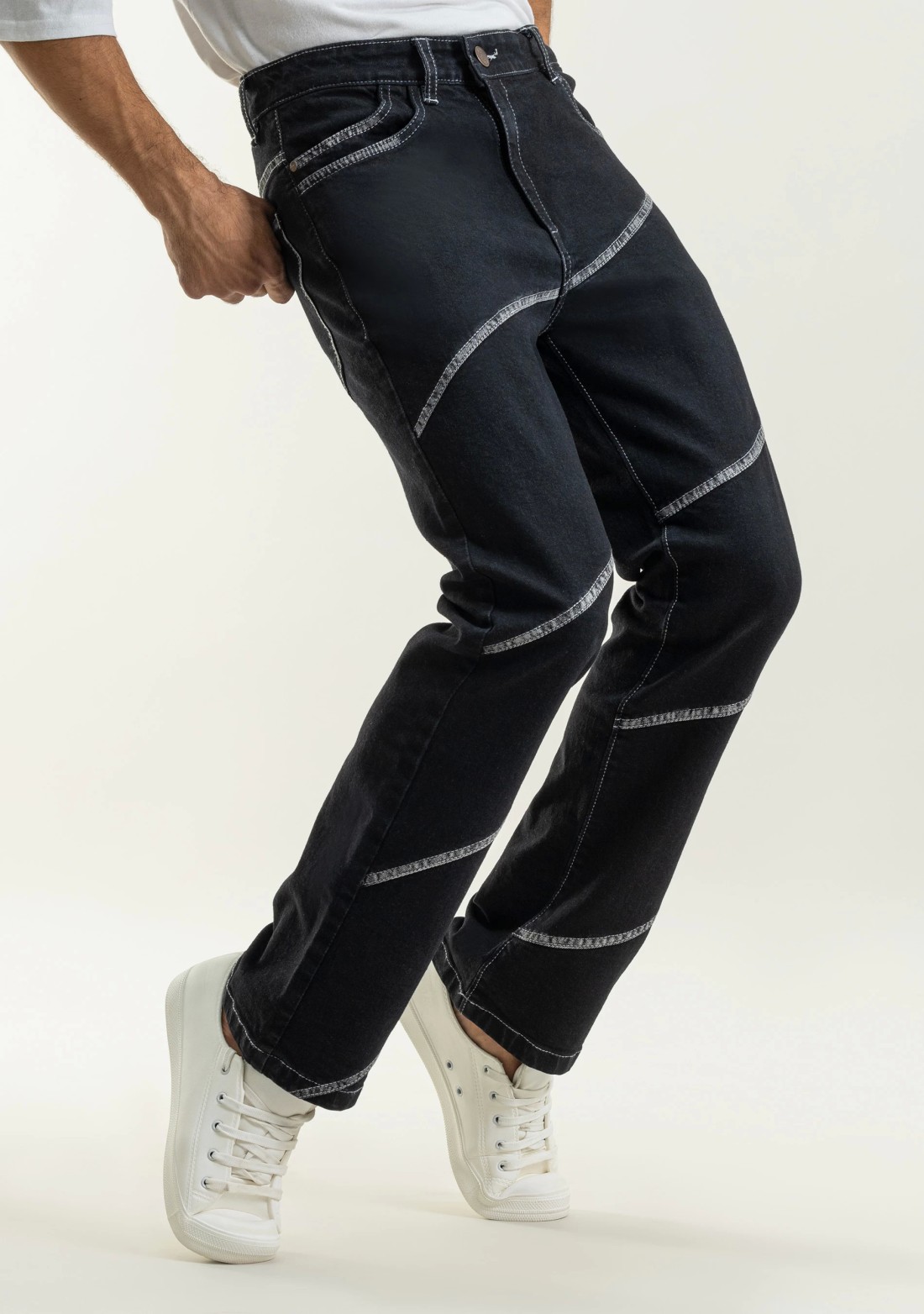 Black Boot Cut Spray Painted Cut and Sew Men's Jeans