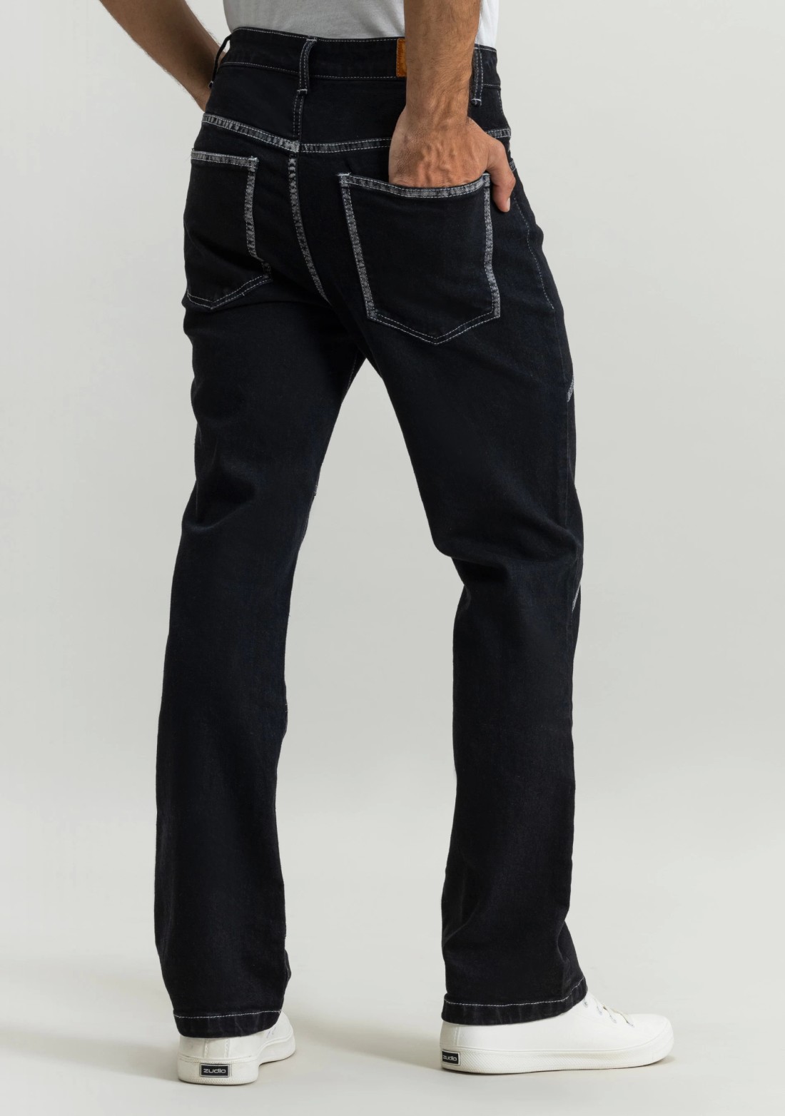 Black Boot Cut Spray Painted Cut and Sew Men's Jeans