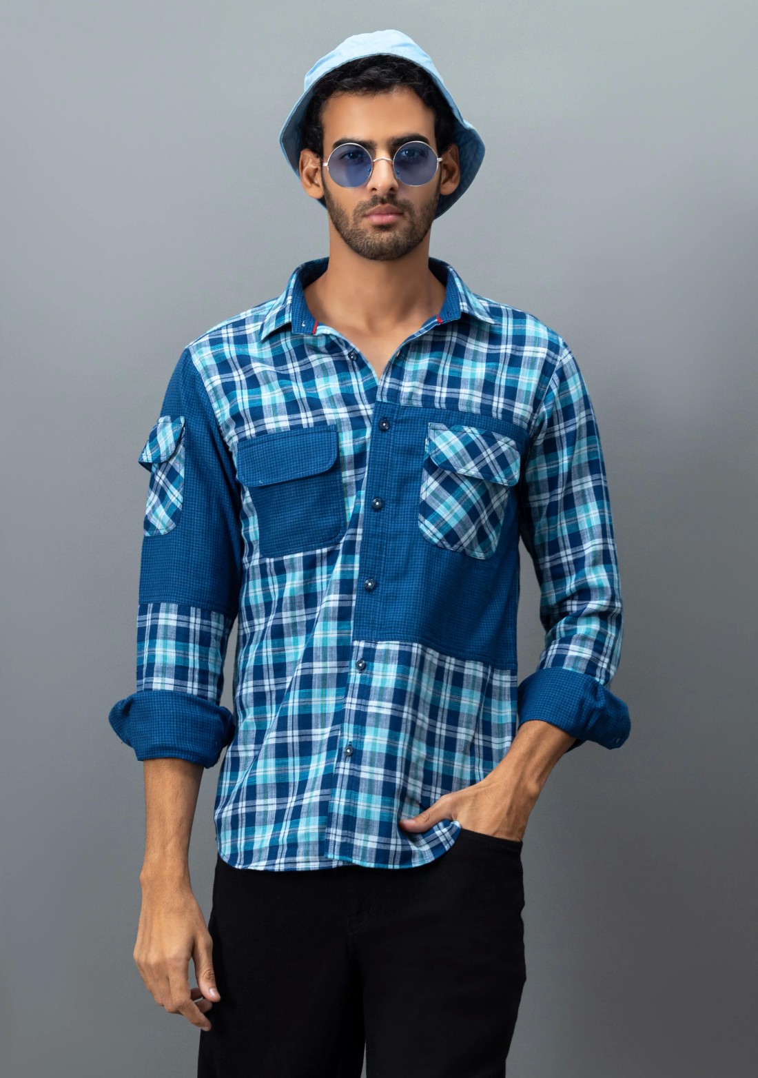 Blue Regular Fit Rhysley Men's Cotton Check Shirt