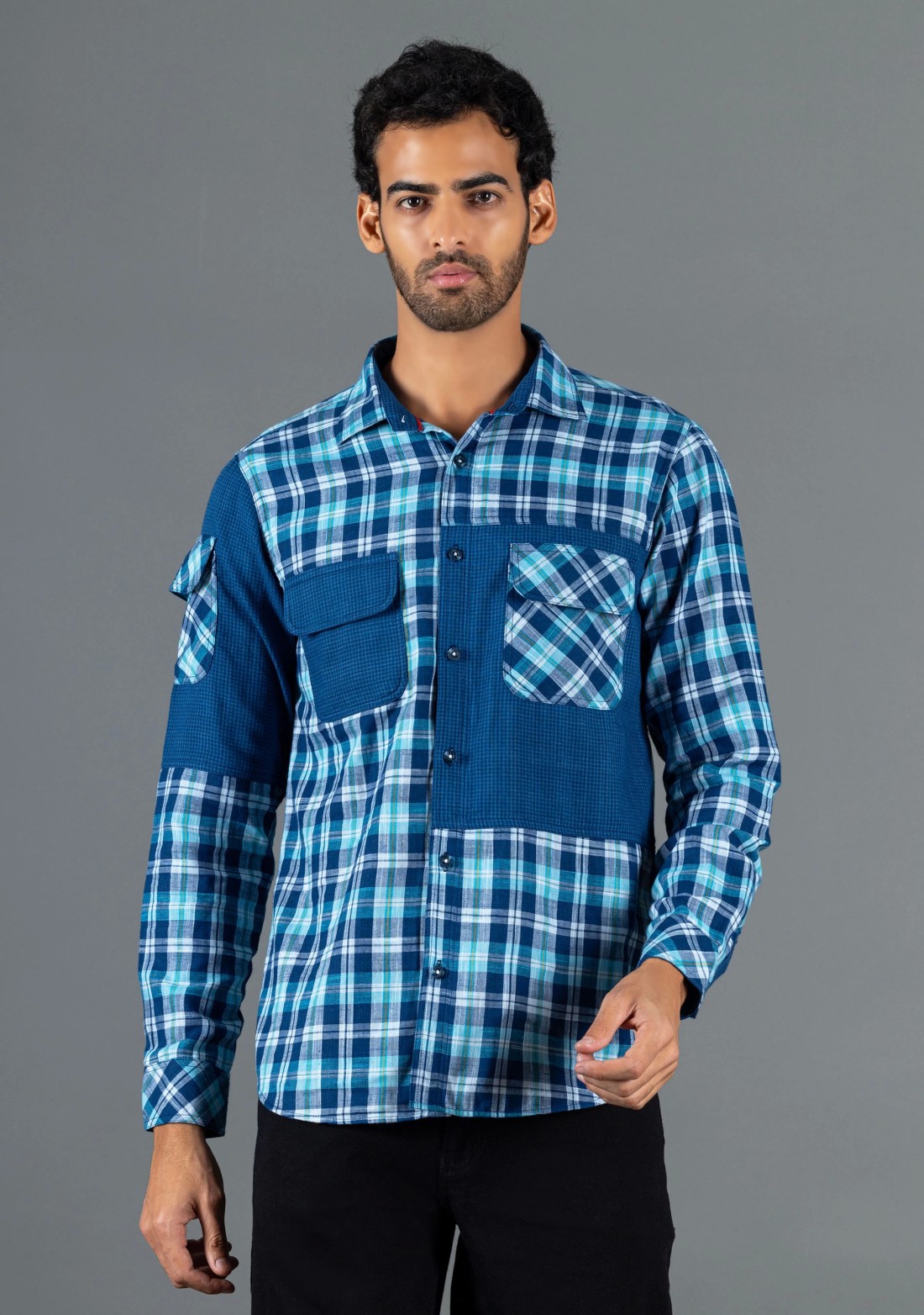 Blue Regular Fit Rhysley Men's Cotton Check Shirt