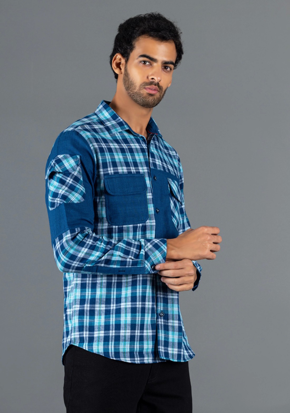 Blue Regular Fit Rhysley Men's Cotton Check Shirt