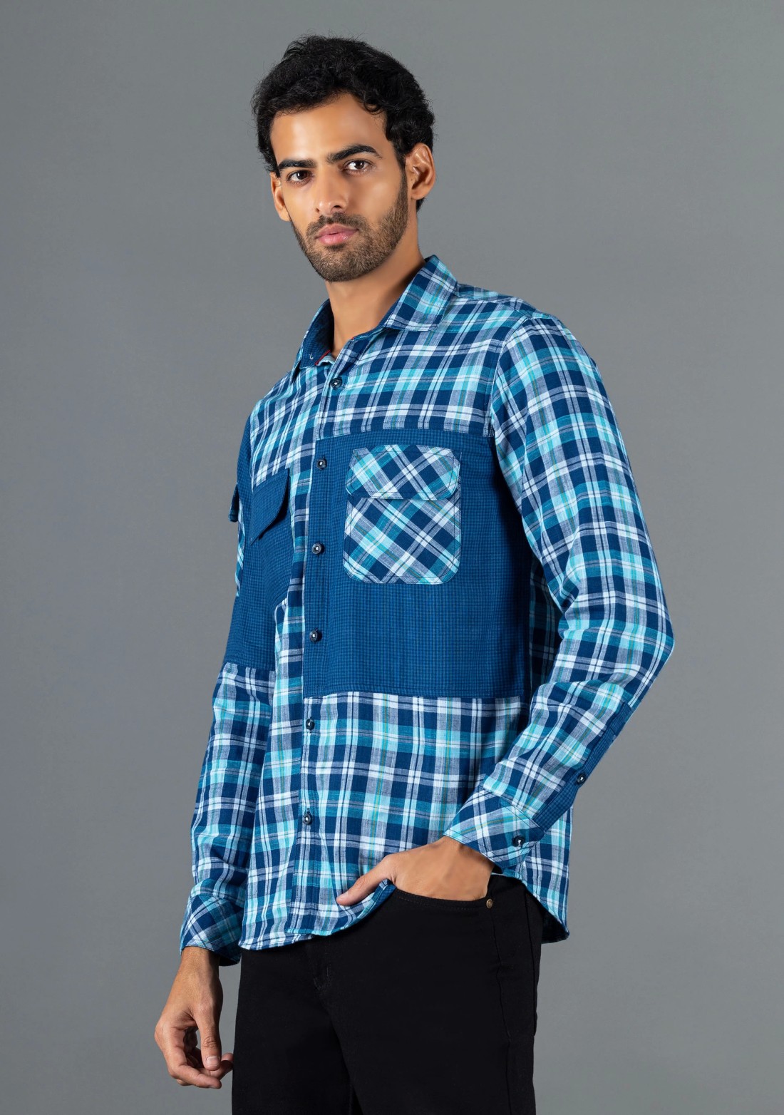 Blue Regular Fit Rhysley Men's Cotton Check Shirt