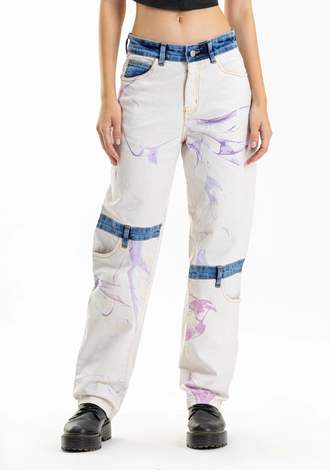 Off White Printed Straight Fit Rhysley Women's Jeans