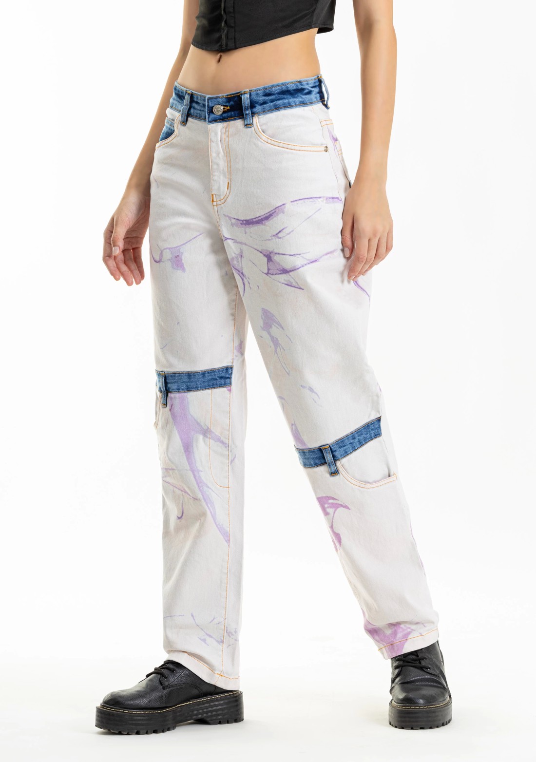 Off White Printed Straight Fit Rhysley Women's Jeans