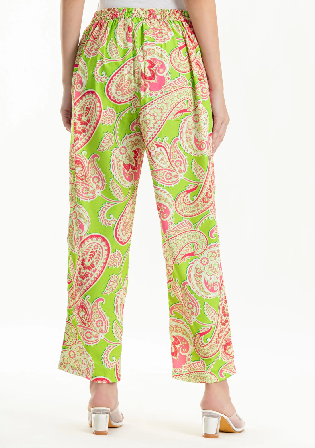 Green Paisley Print Rayon Pants