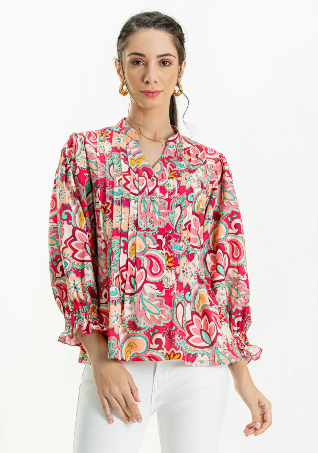 Multi Colour Ethnic Print Rayon A-Line Top