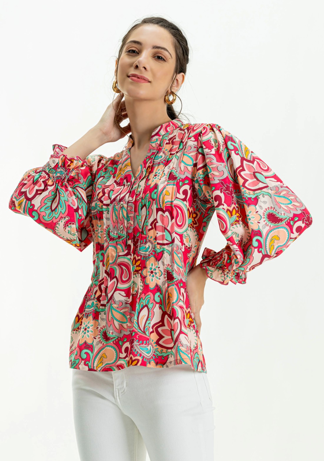 Multi Colour Ethnic Print Rayon A-Line Top