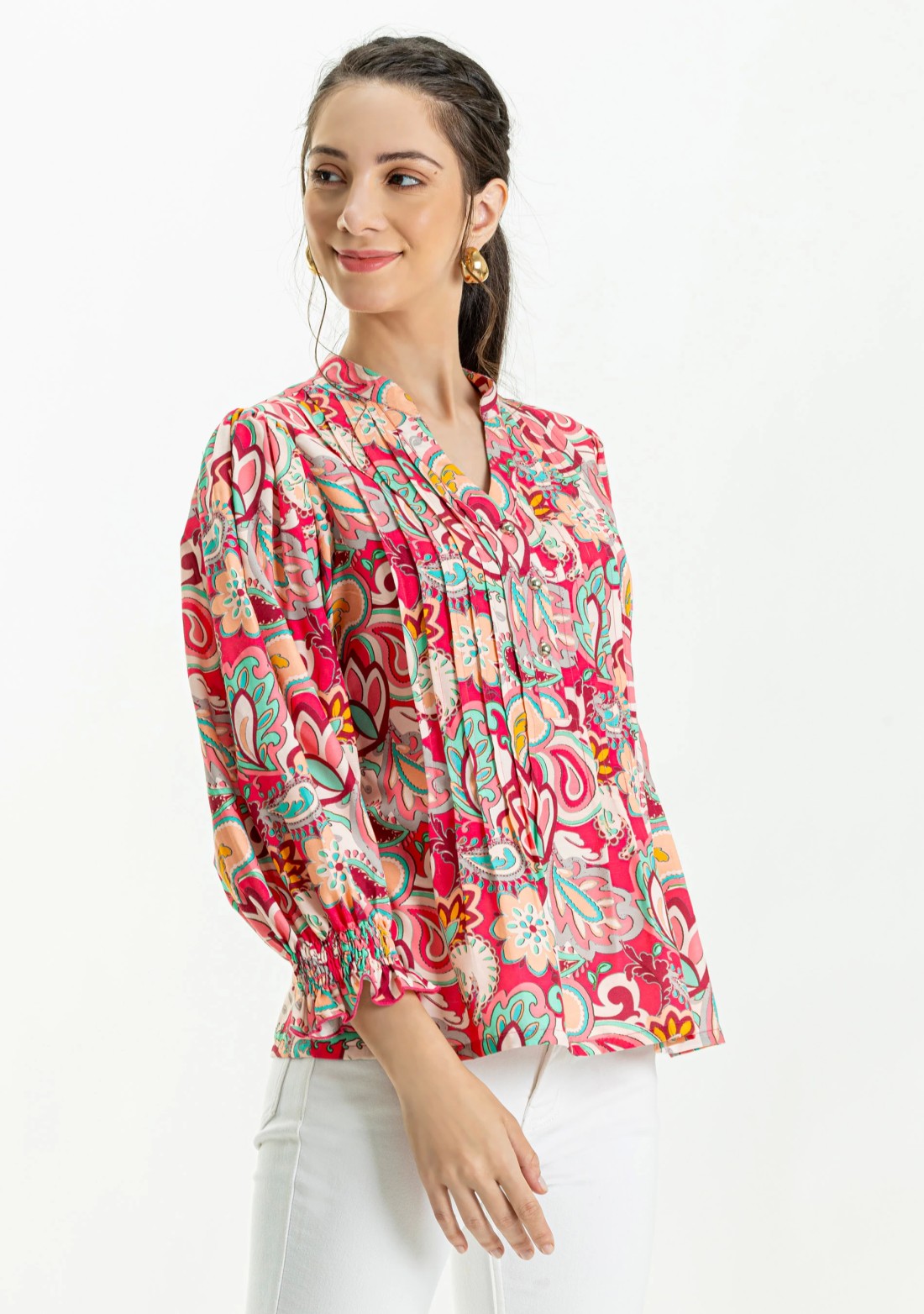 Multi Colour Ethnic Print Rayon A-Line Top