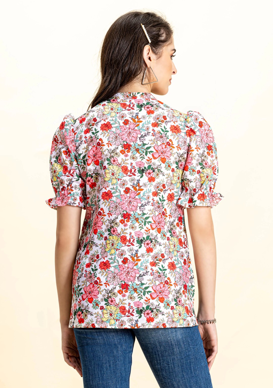 Multi Colour Floral Print Rayon Button Down Top