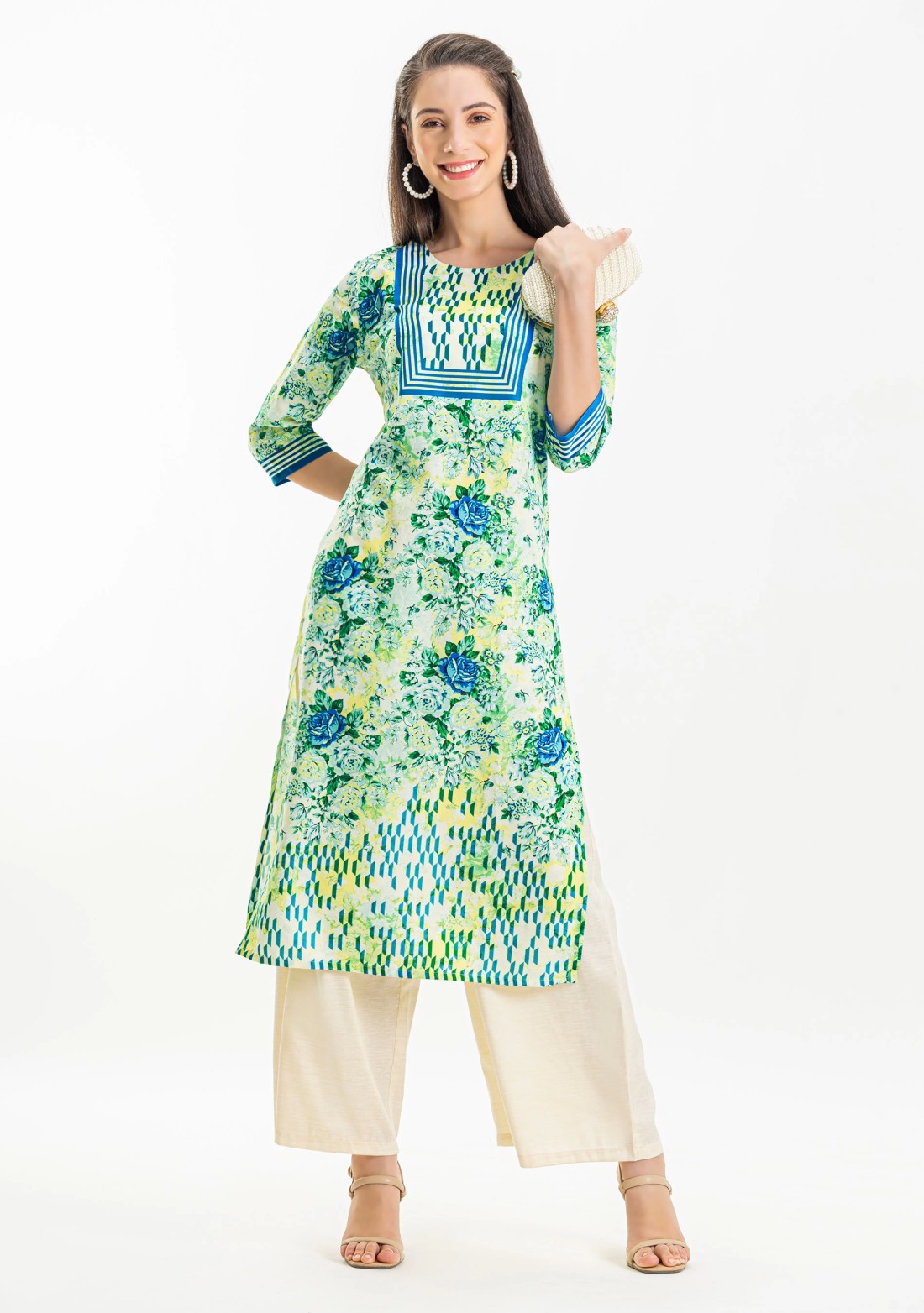 Multi Colour Floral Print Rayon Straight Kurta