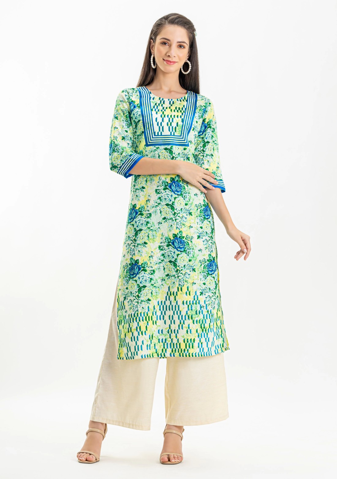 Multi Colour Floral Print Rayon Straight Kurta