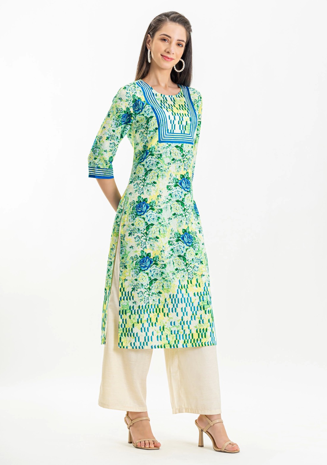 Multi Colour Floral Print Rayon Straight Kurta