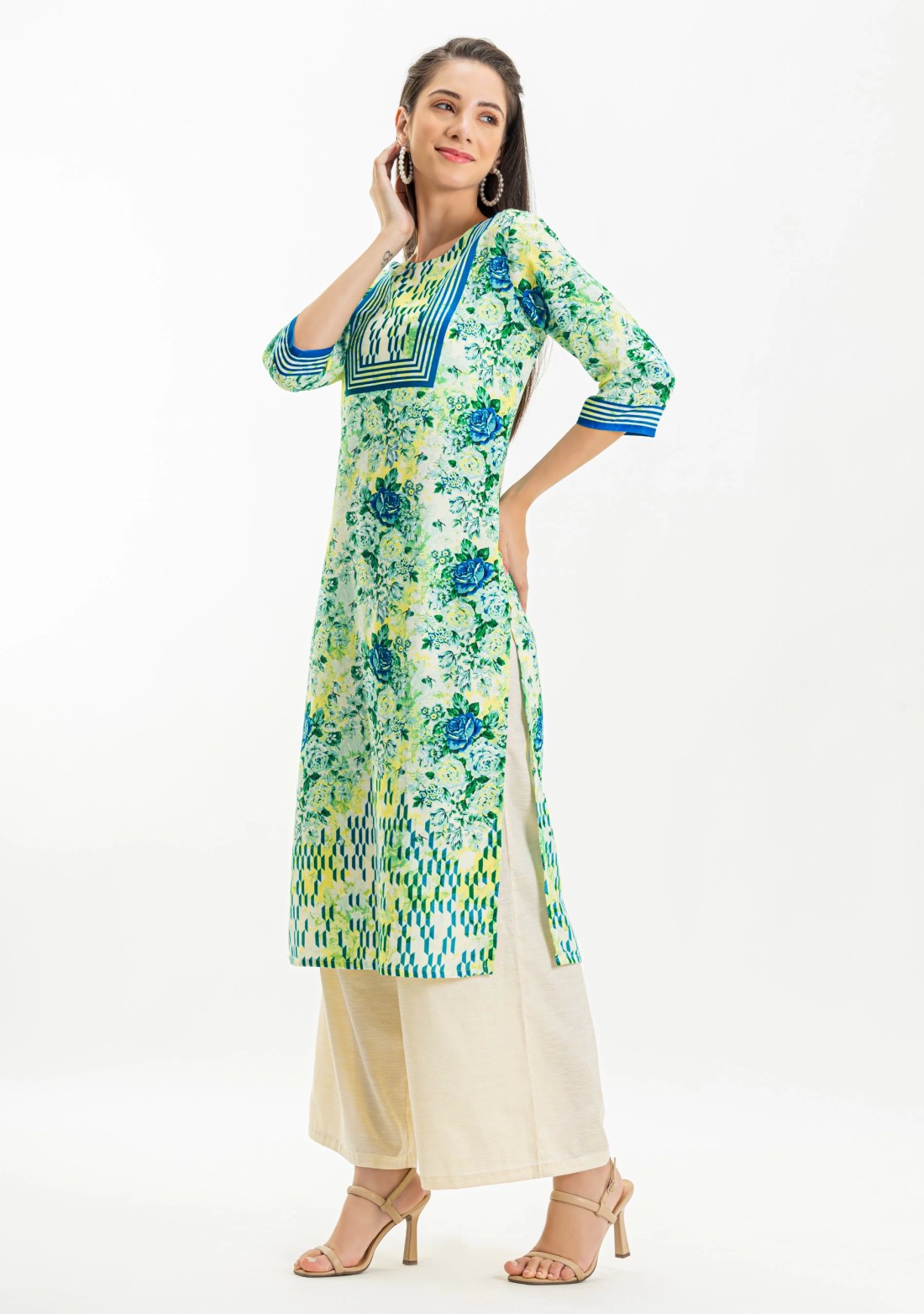 Multi Colour Floral Print Rayon Straight Kurta