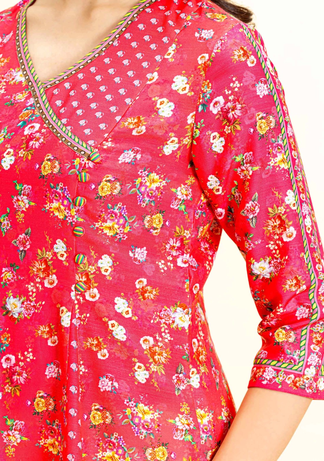 Pink Floral Print Flared Kurta