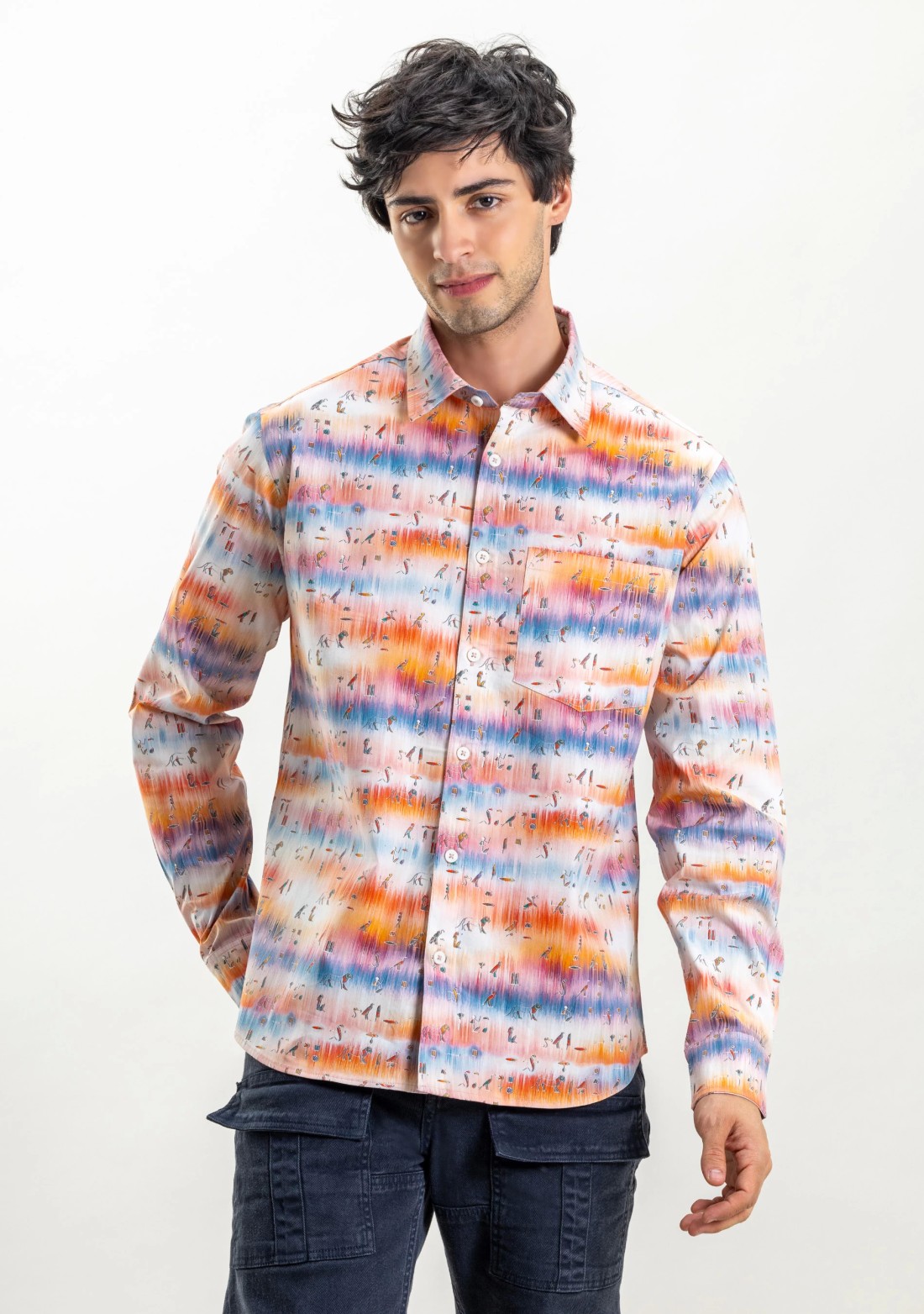 Multi Colour Slim Fit Printed Rhysley Men's Cotton Shirt