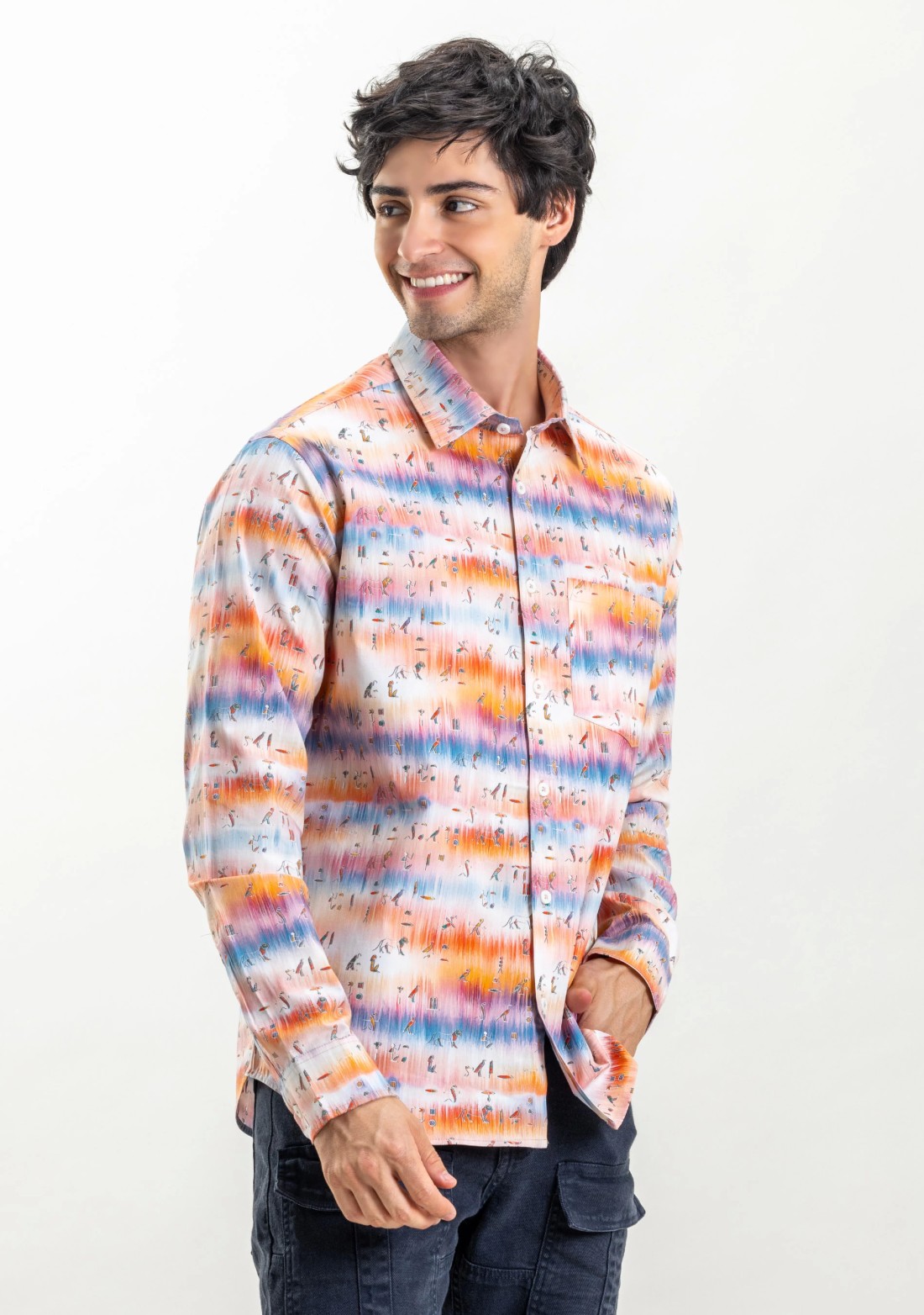 Multi Colour Slim Fit Printed Rhysley Men's Cotton Shirt