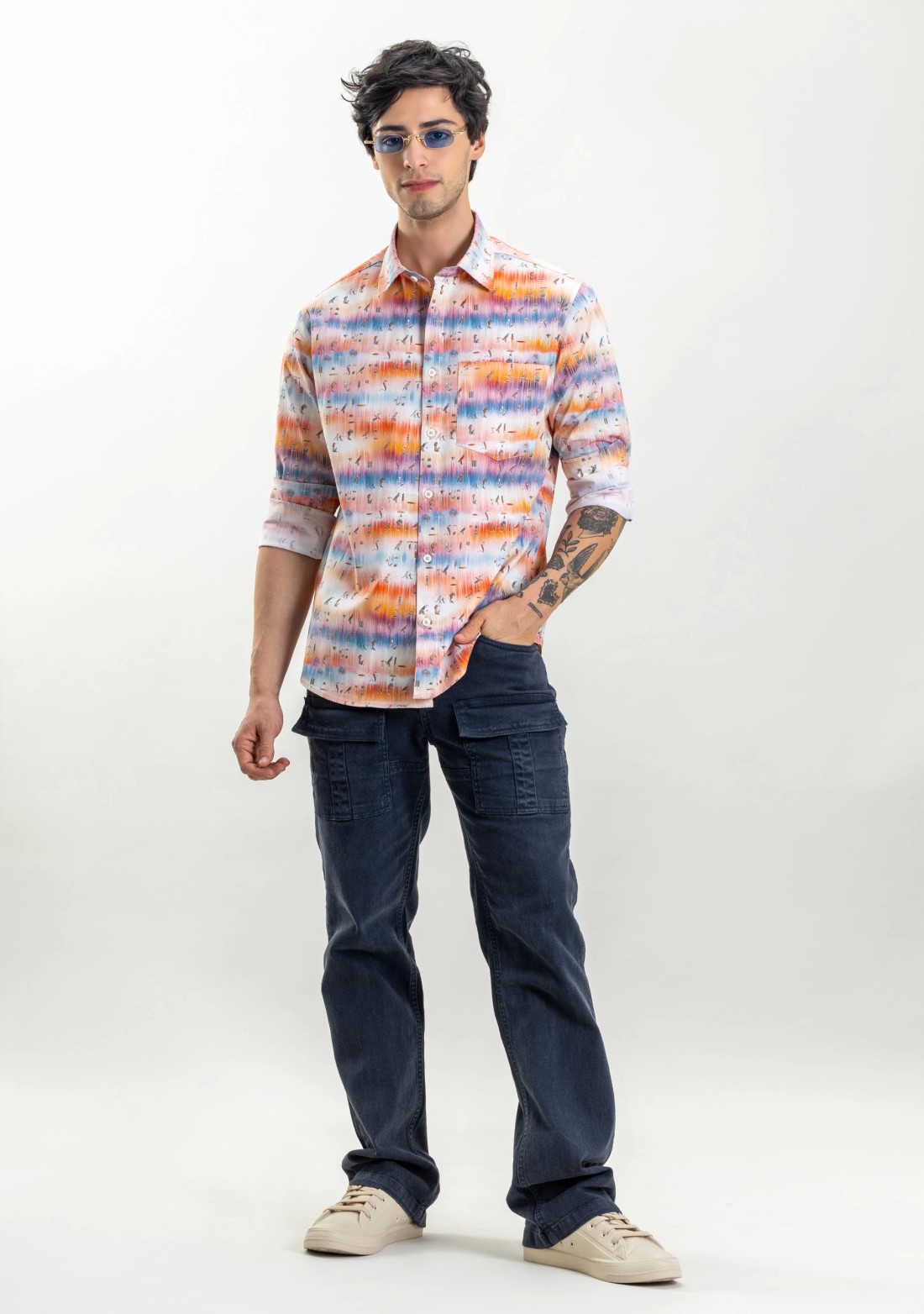 Multi Colour Slim Fit Printed Rhysley Men's Cotton Shirt