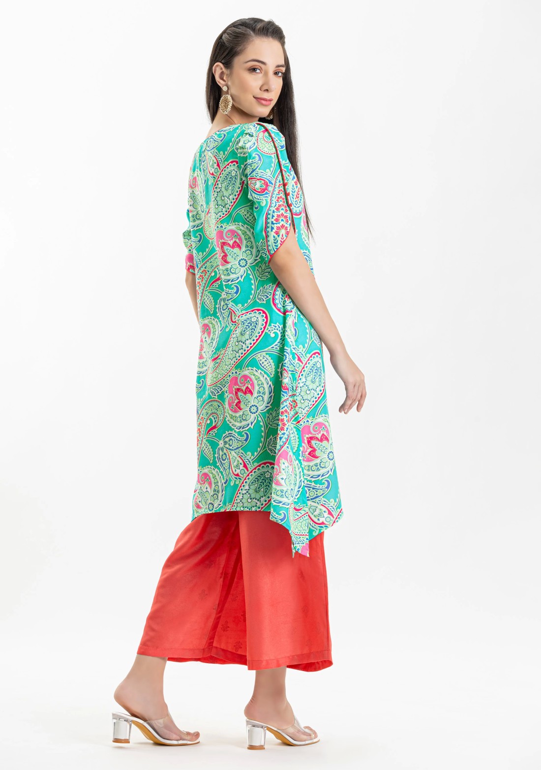 Green Paisley Print Rayon A-Line Kurta