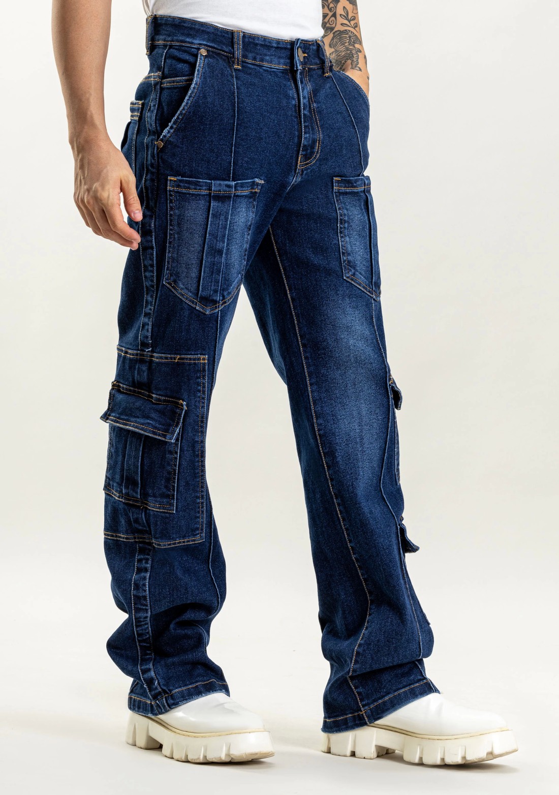 Blue Wide Leg Multi Pocket Rhysley Men's Jeans