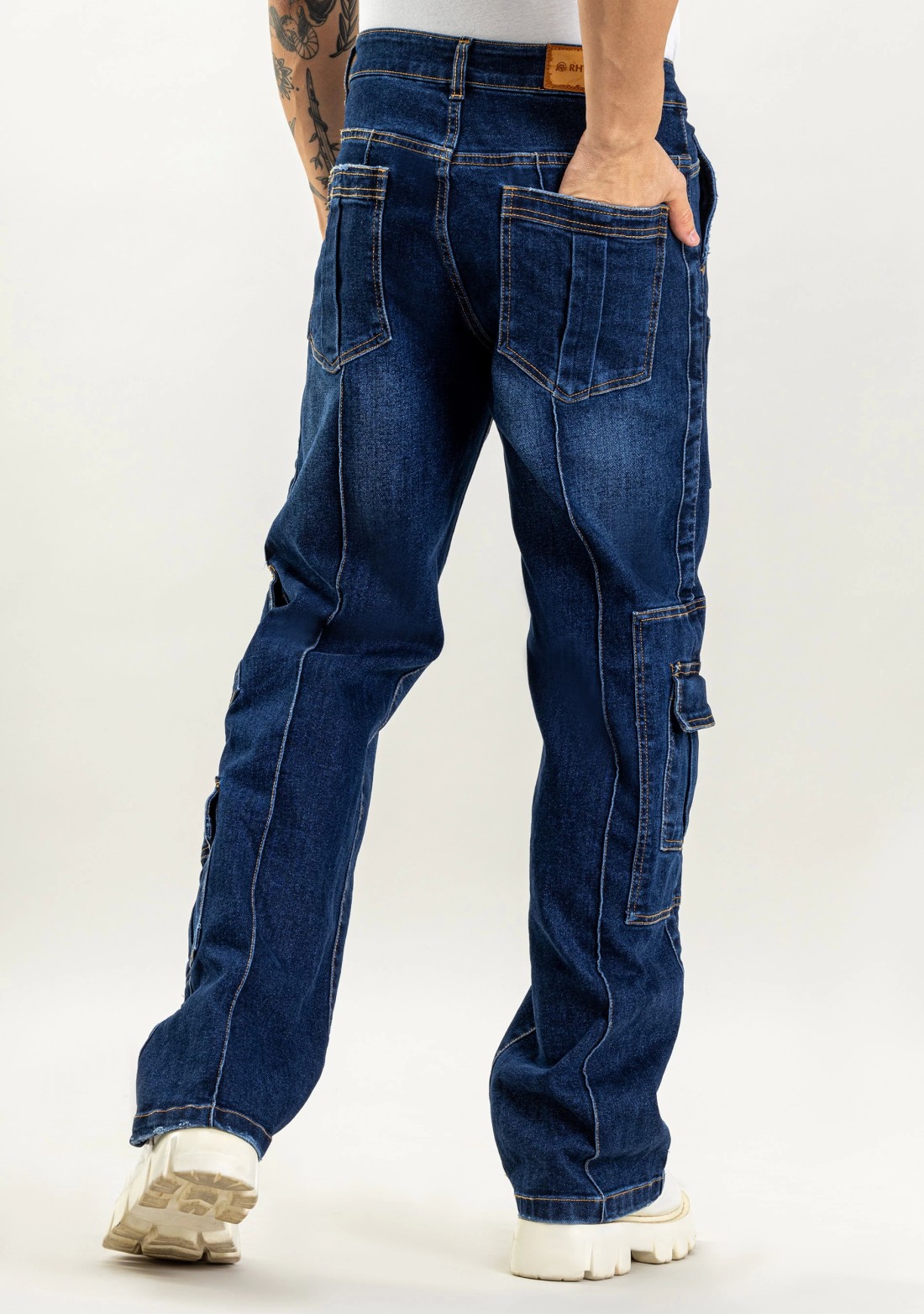 Blue Wide Leg Multi Pocket Rhysley Men's Jeans