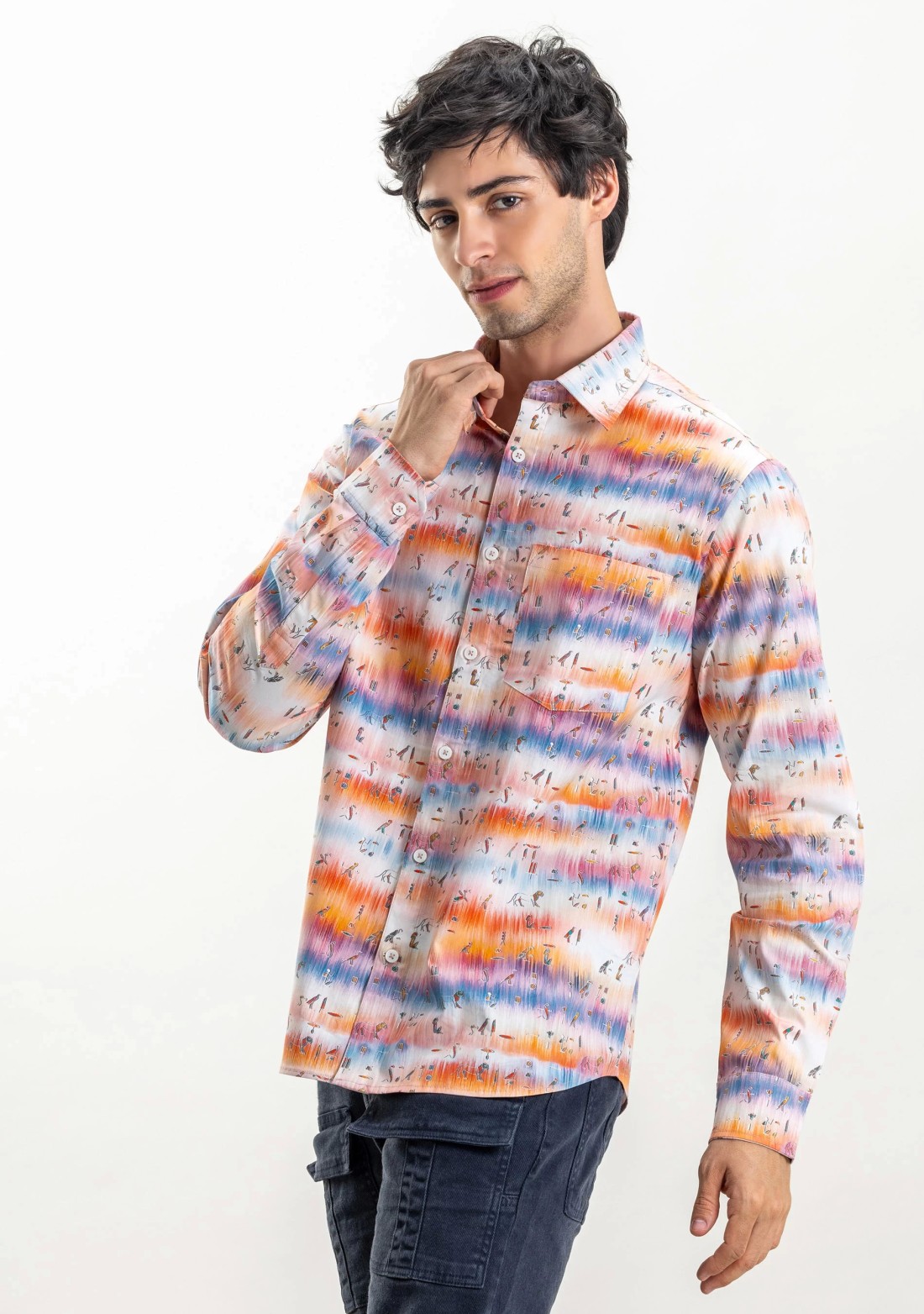 Multi Colour Slim Fit Printed Rhysley Men's Cotton Shirt