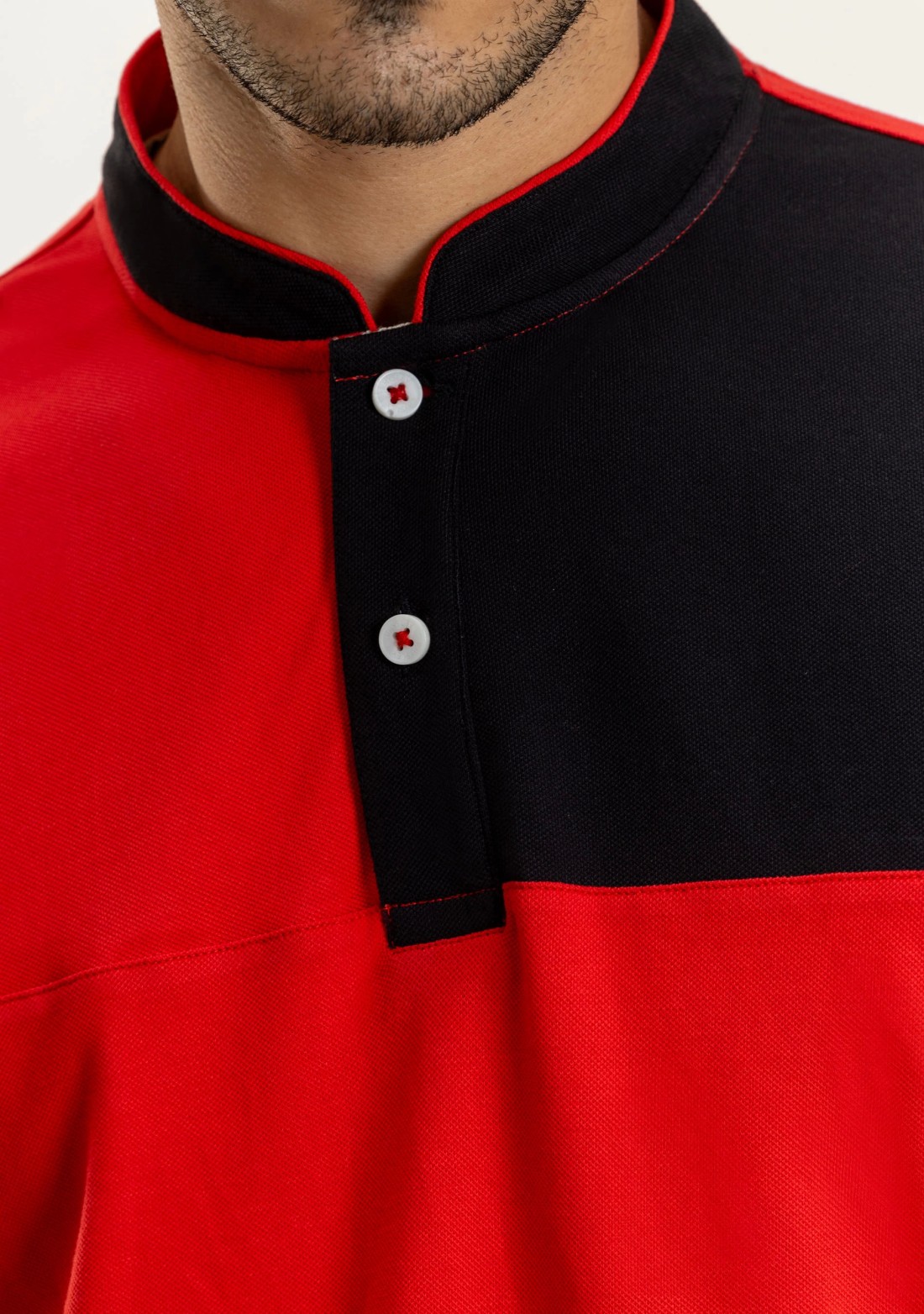 Red & Black Regular Fit Men's Henley Collar T-Shirt