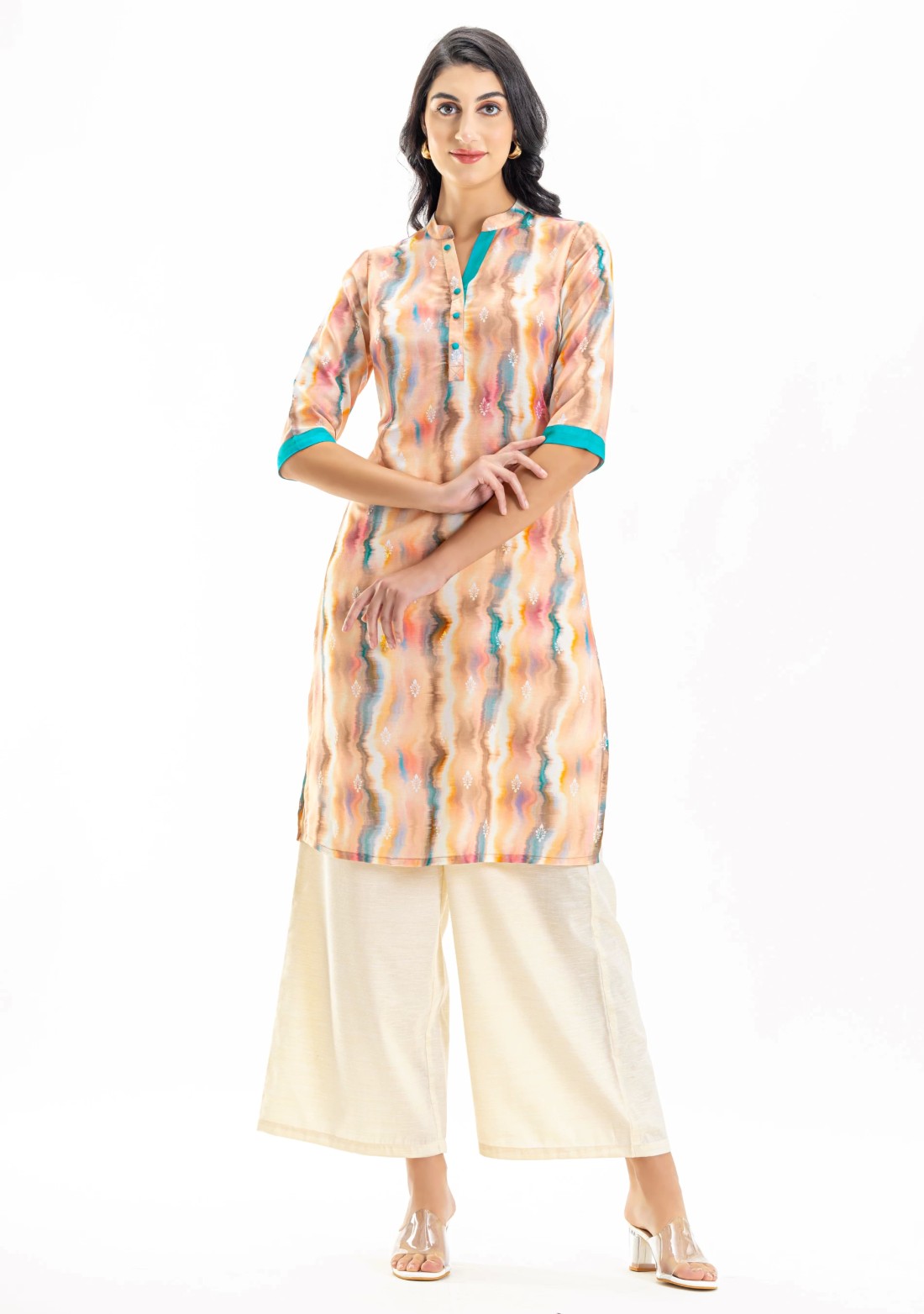 Multi Colour Abstract Print Muslin Straight Kurta