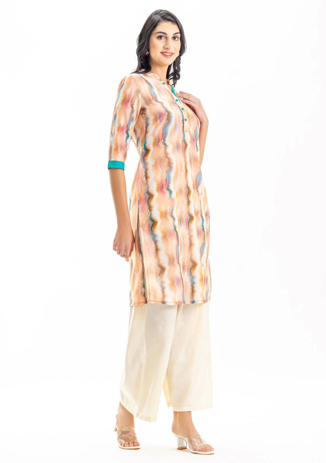 Multi Colour Abstract Print Muslin Straight Kurta