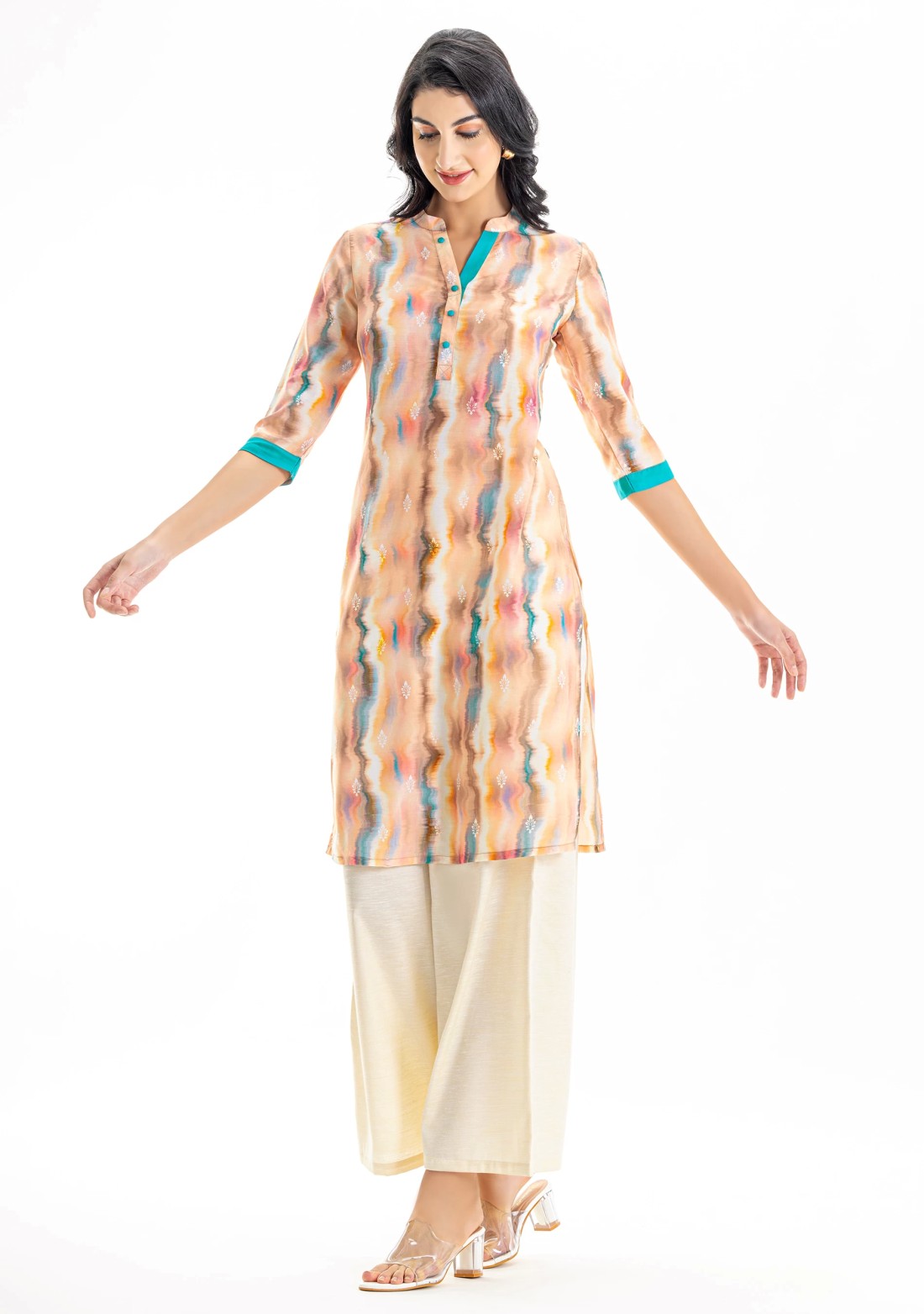 Multi Colour Abstract Print Muslin Straight Kurta