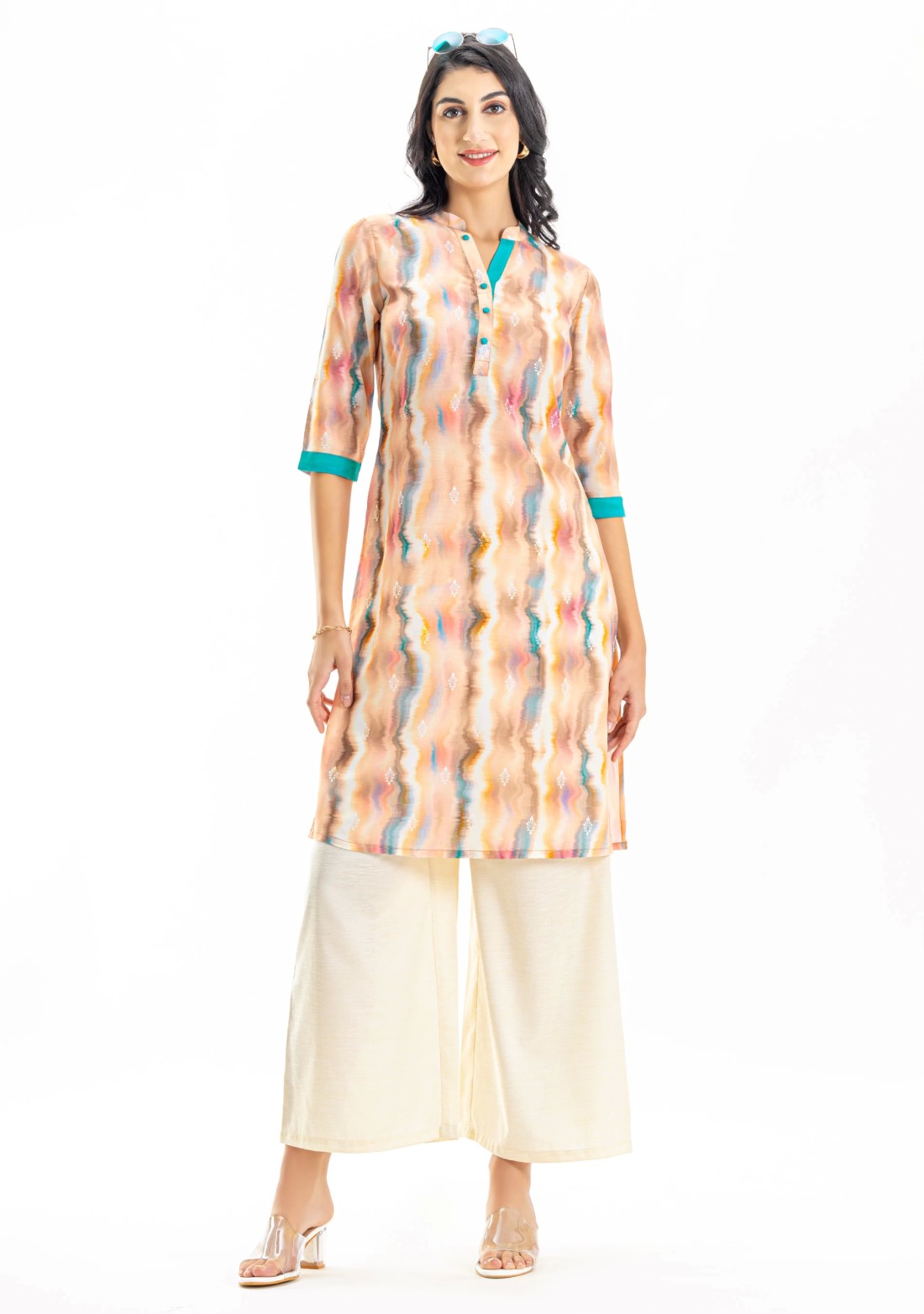 Multi Colour Abstract Print Muslin Straight Kurta