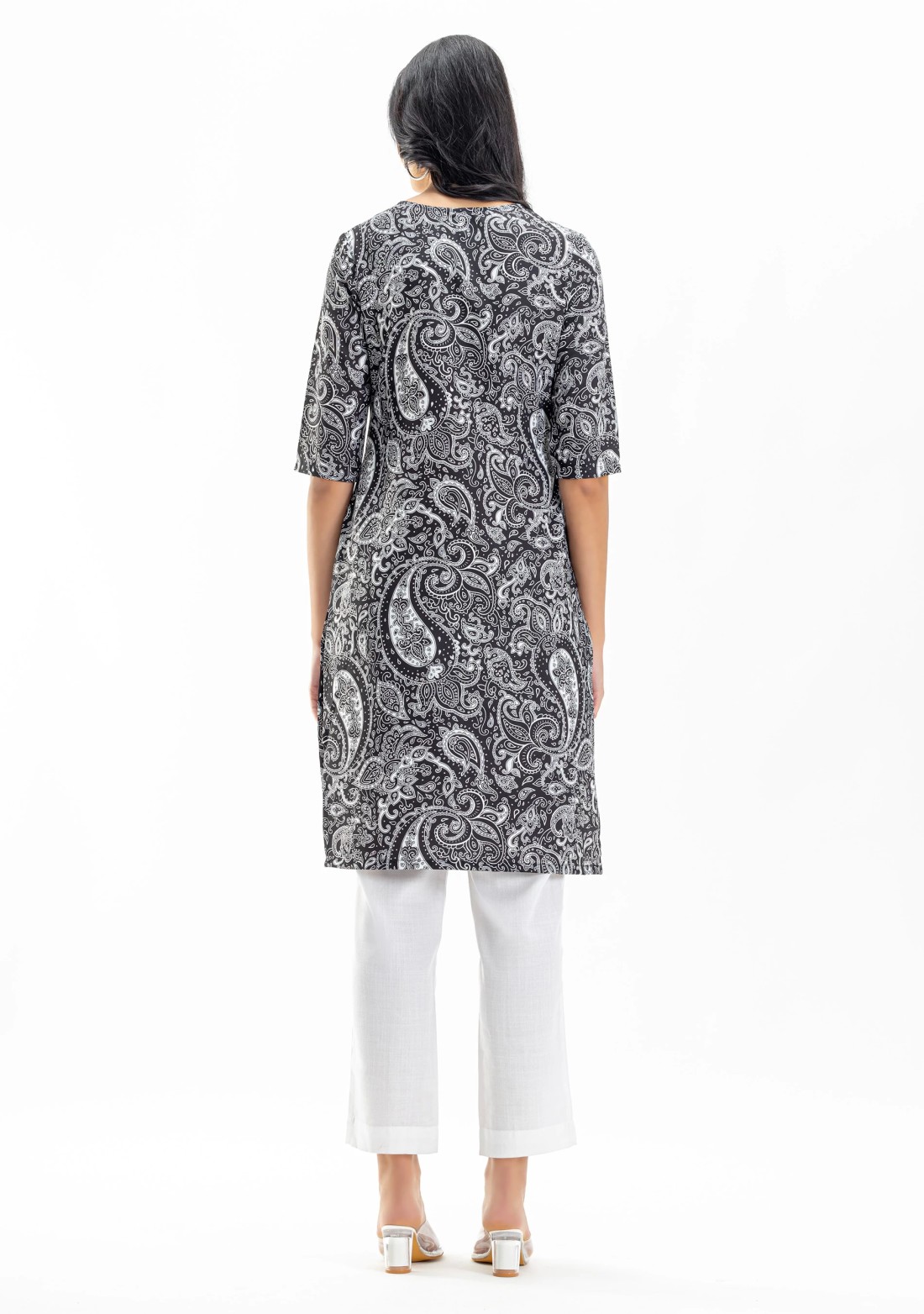 Black Ethnic Print Rayon Straight Kurta