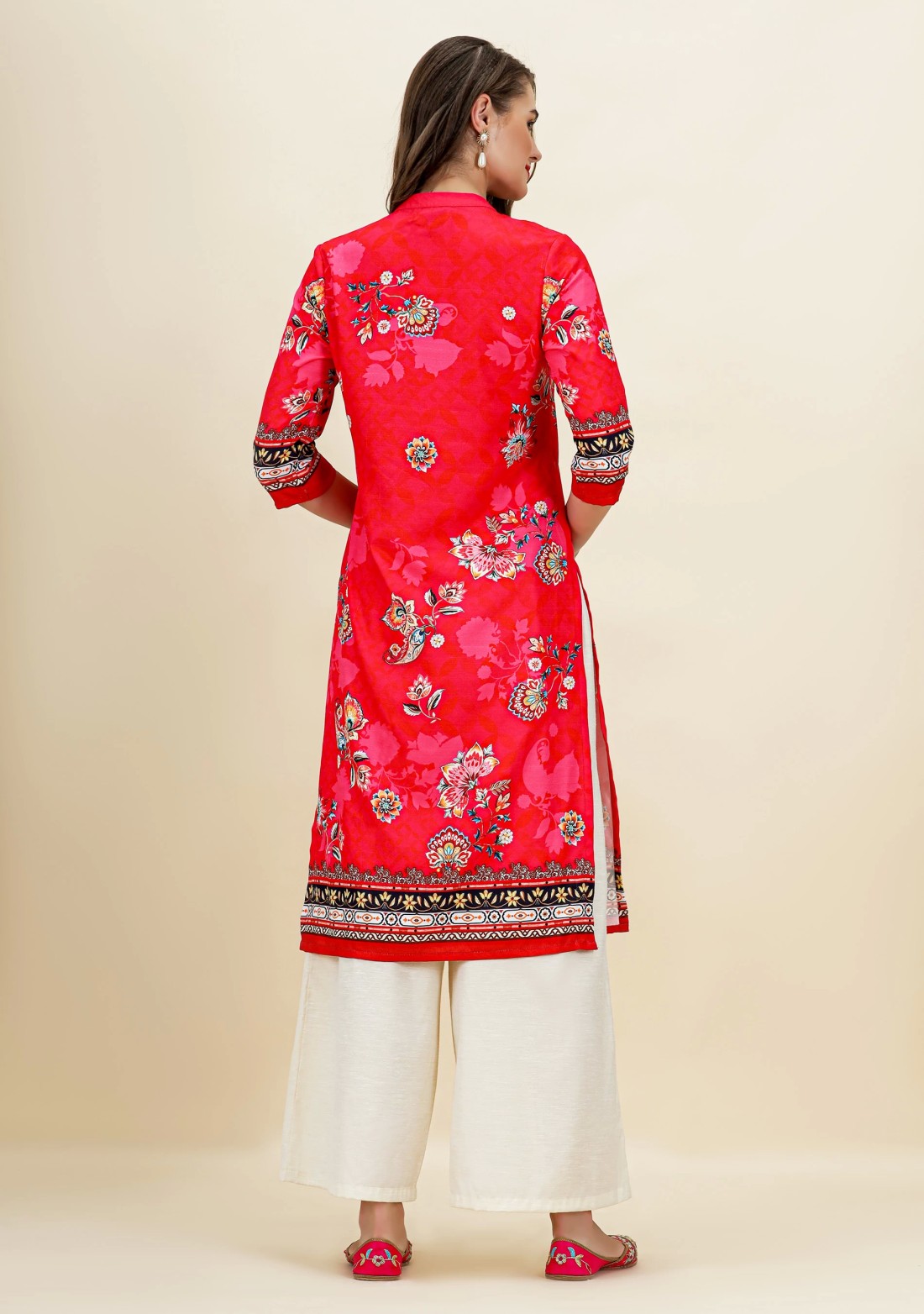 Pink Ethnic Motif Print Rayon Straight Kurta