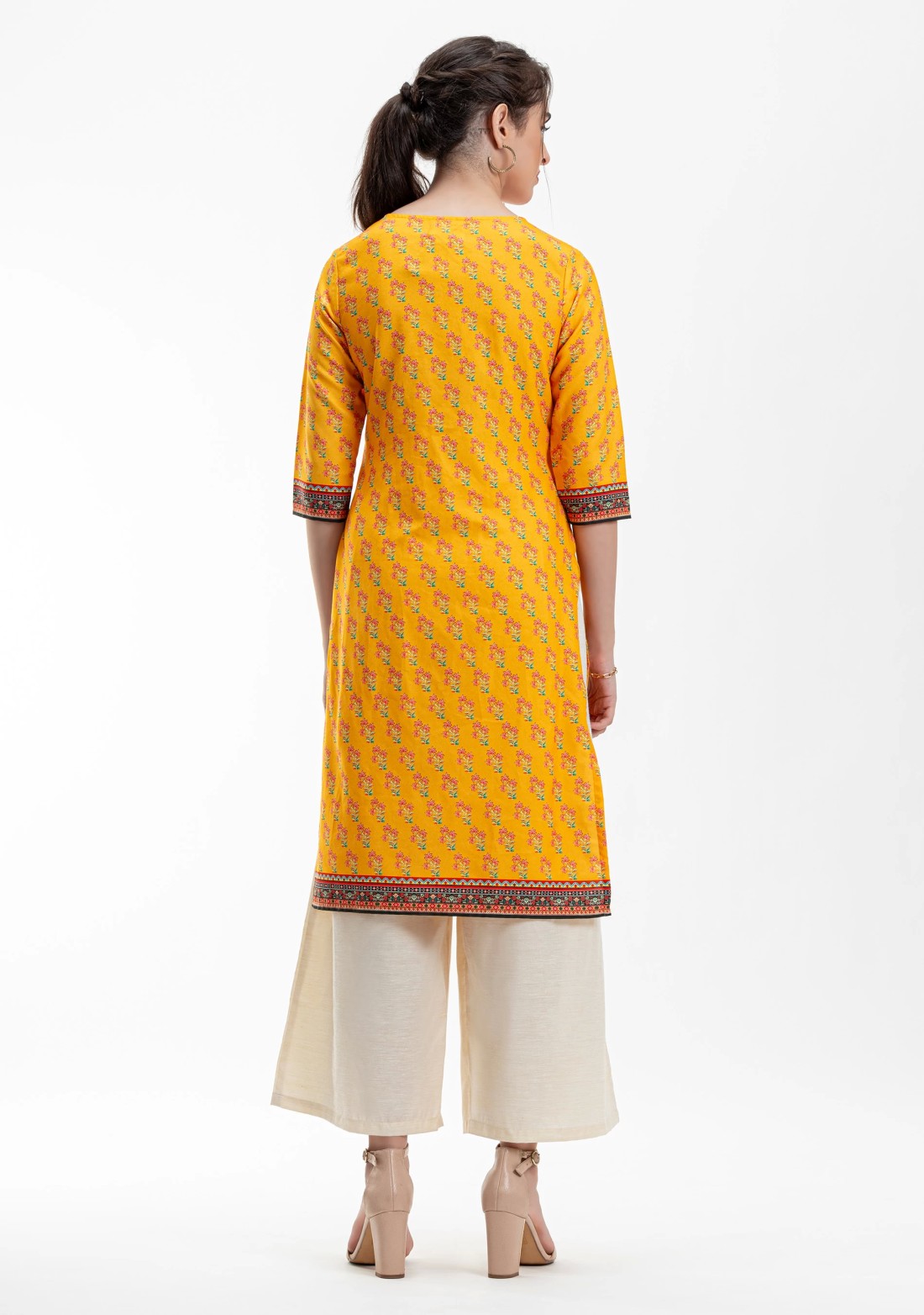 Yellow Ethnic Floral Print Rayon Straight Kurta