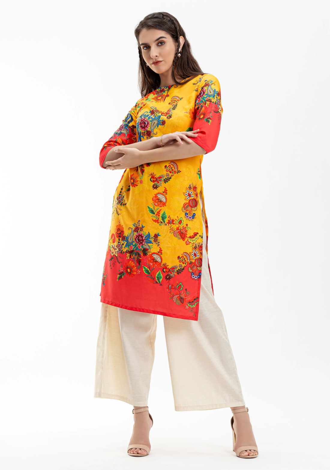 Multi Colour Floral Print Rayon Straight Kurta