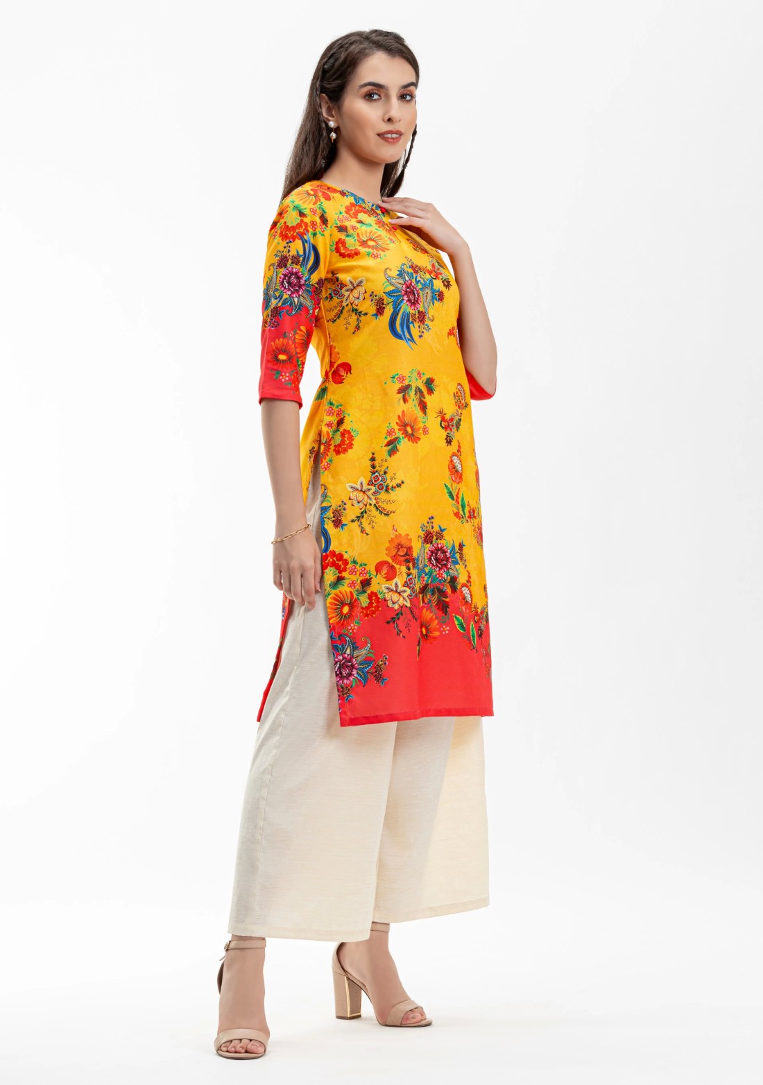 Multi Colour Floral Print Rayon Straight Kurta