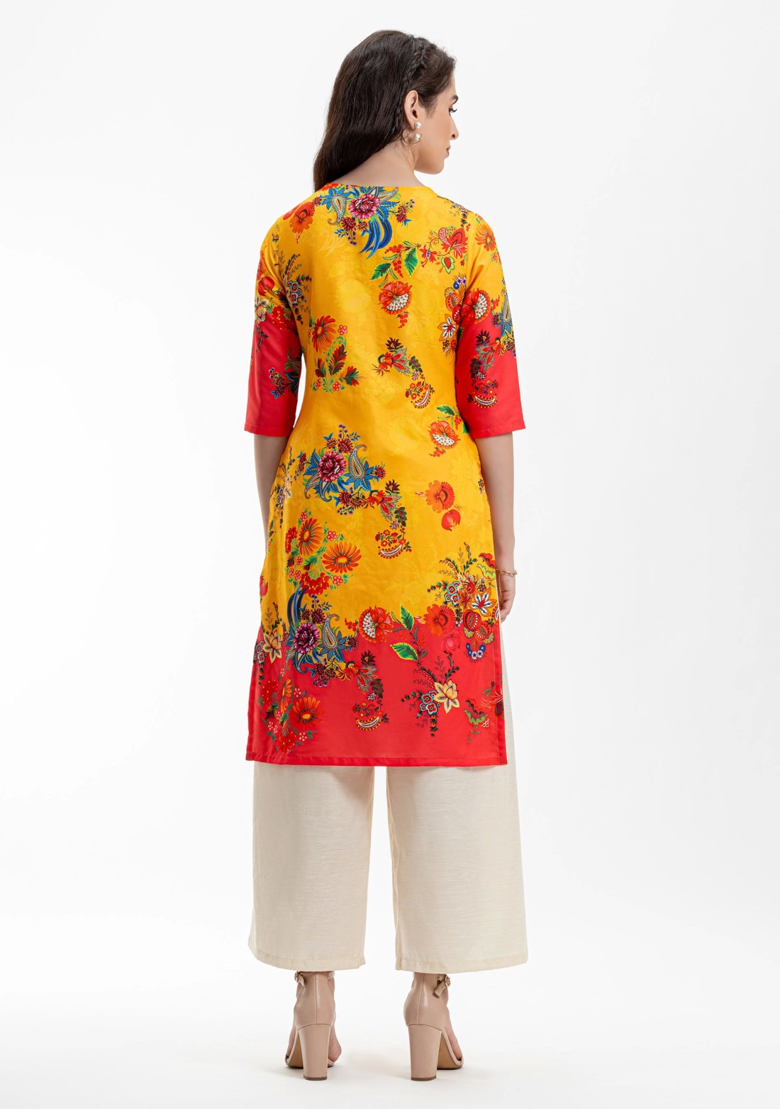 Multi Colour Floral Print Rayon Straight Kurta