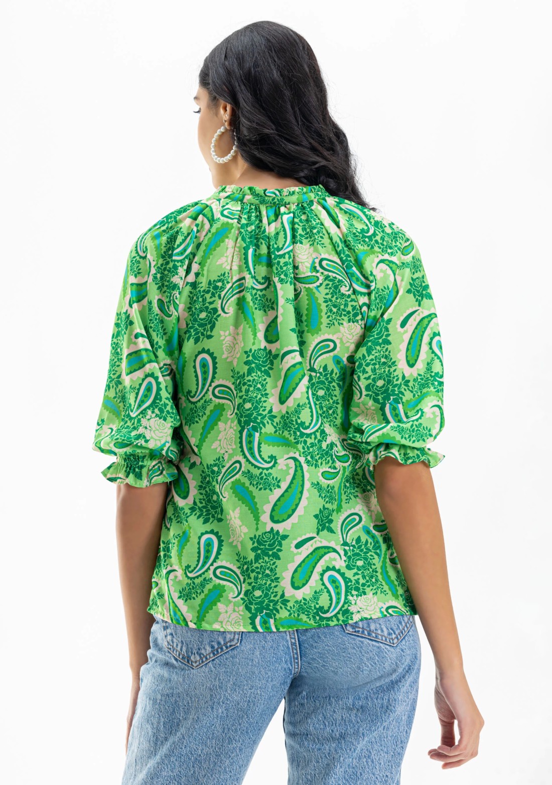 Green Paisley Print Muslin Top