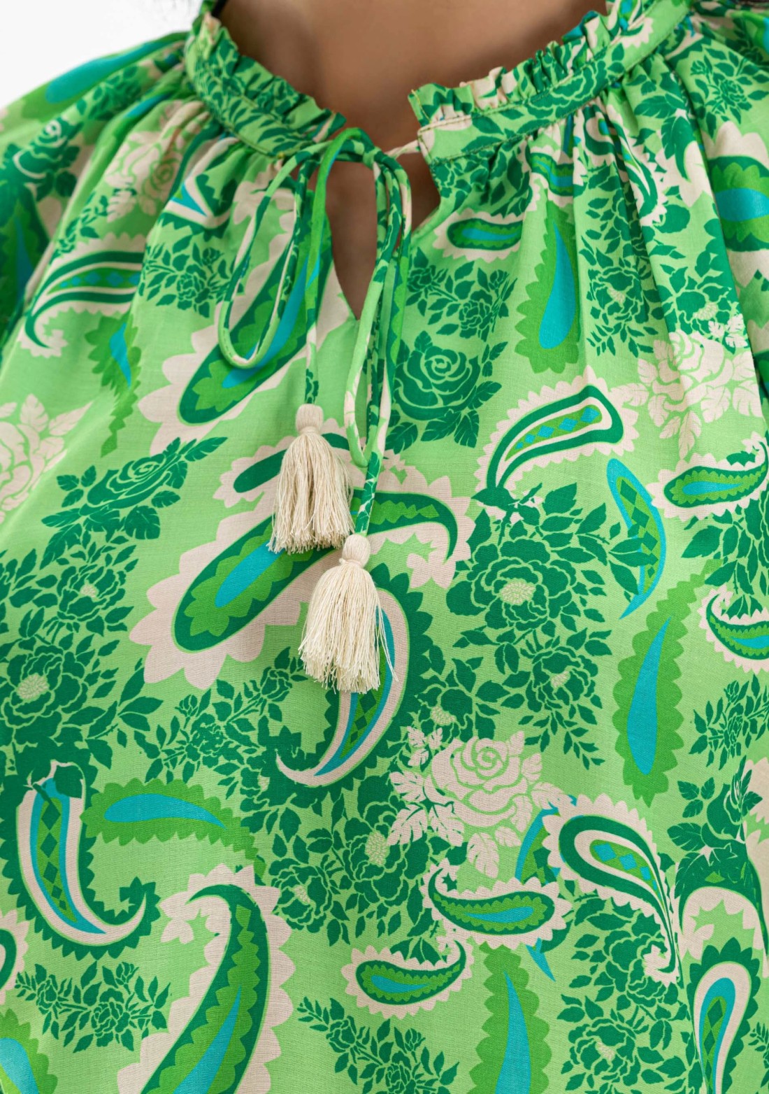 Green Paisley Print Muslin Top