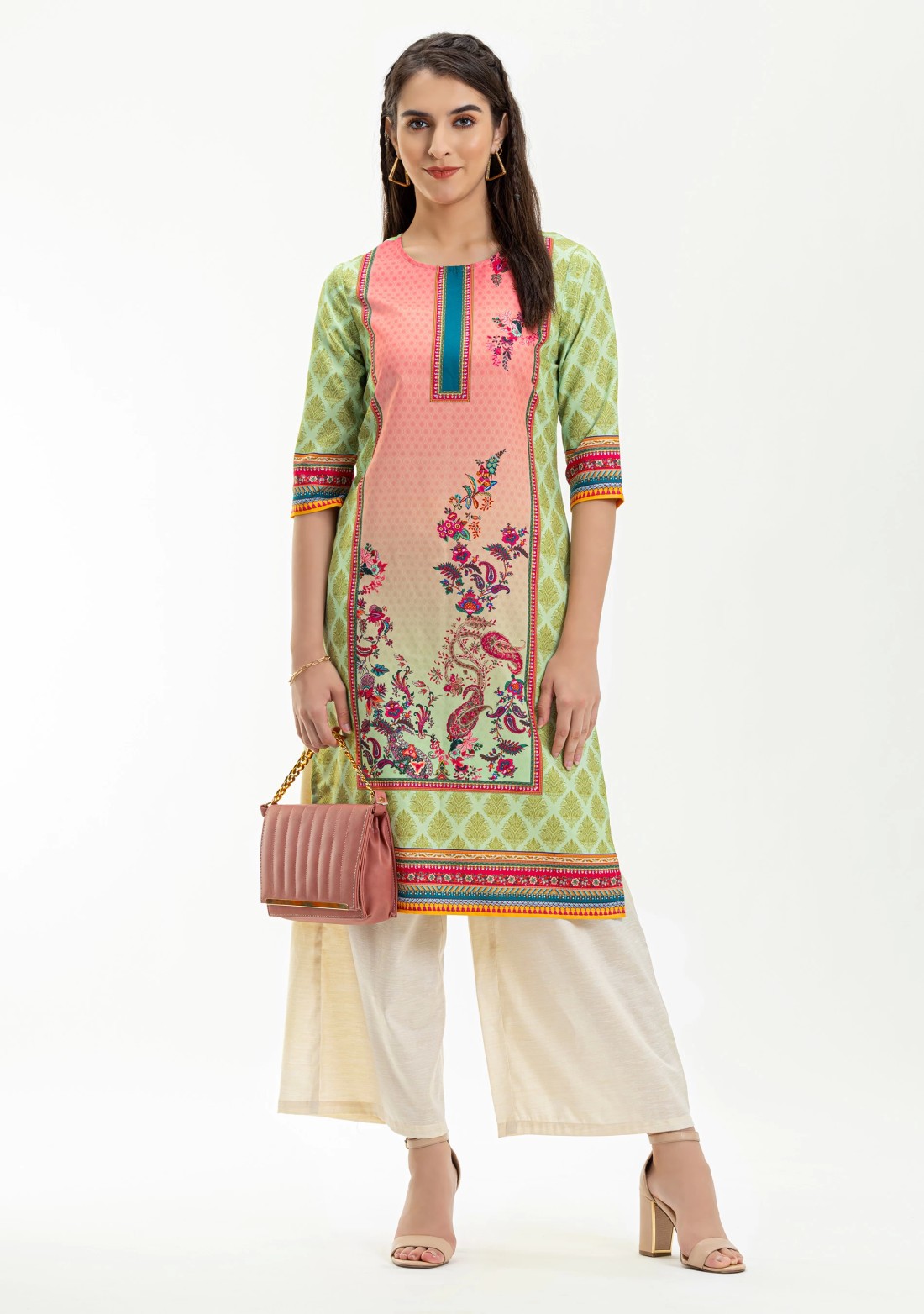 Multi Colour Ethnic Print Rayon Straight Kurta