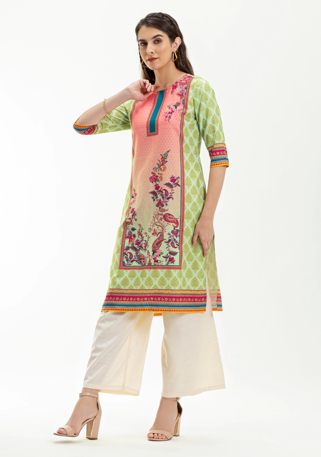 Multi Colour Ethnic Print Rayon Straight Kurta