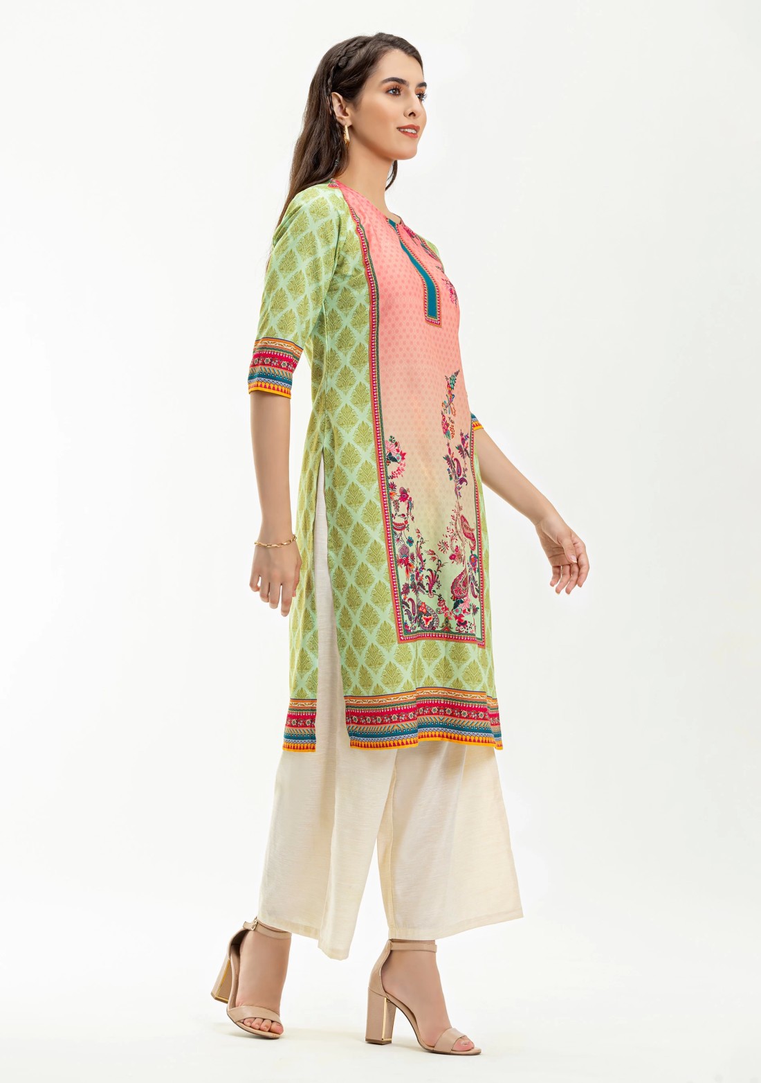 Multi Colour Ethnic Print Rayon Straight Kurta